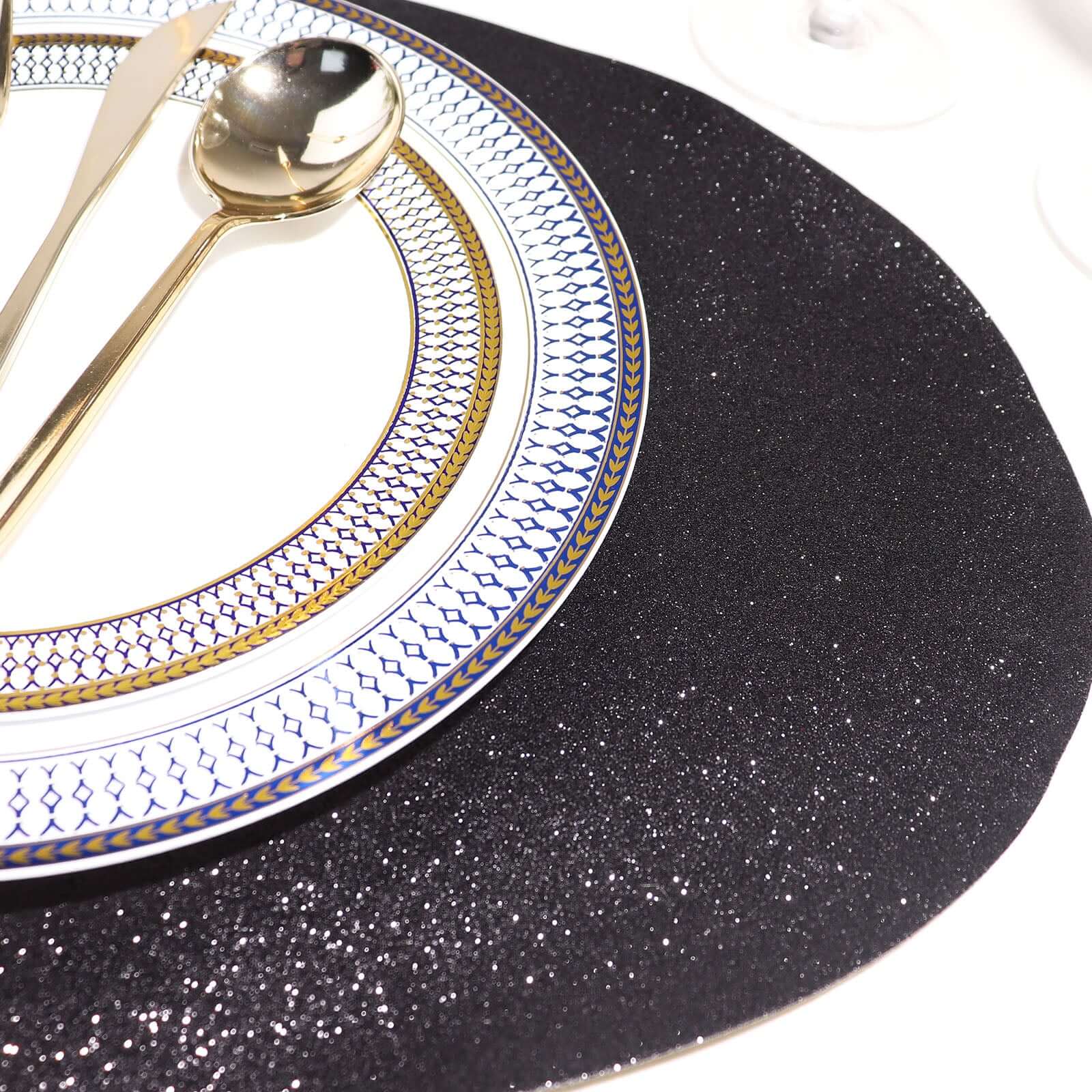 6-Pack Placemats Glitter Design Black Sparkle Oval - Non-Slip Decorative Table Mats for Dining 12"x18"