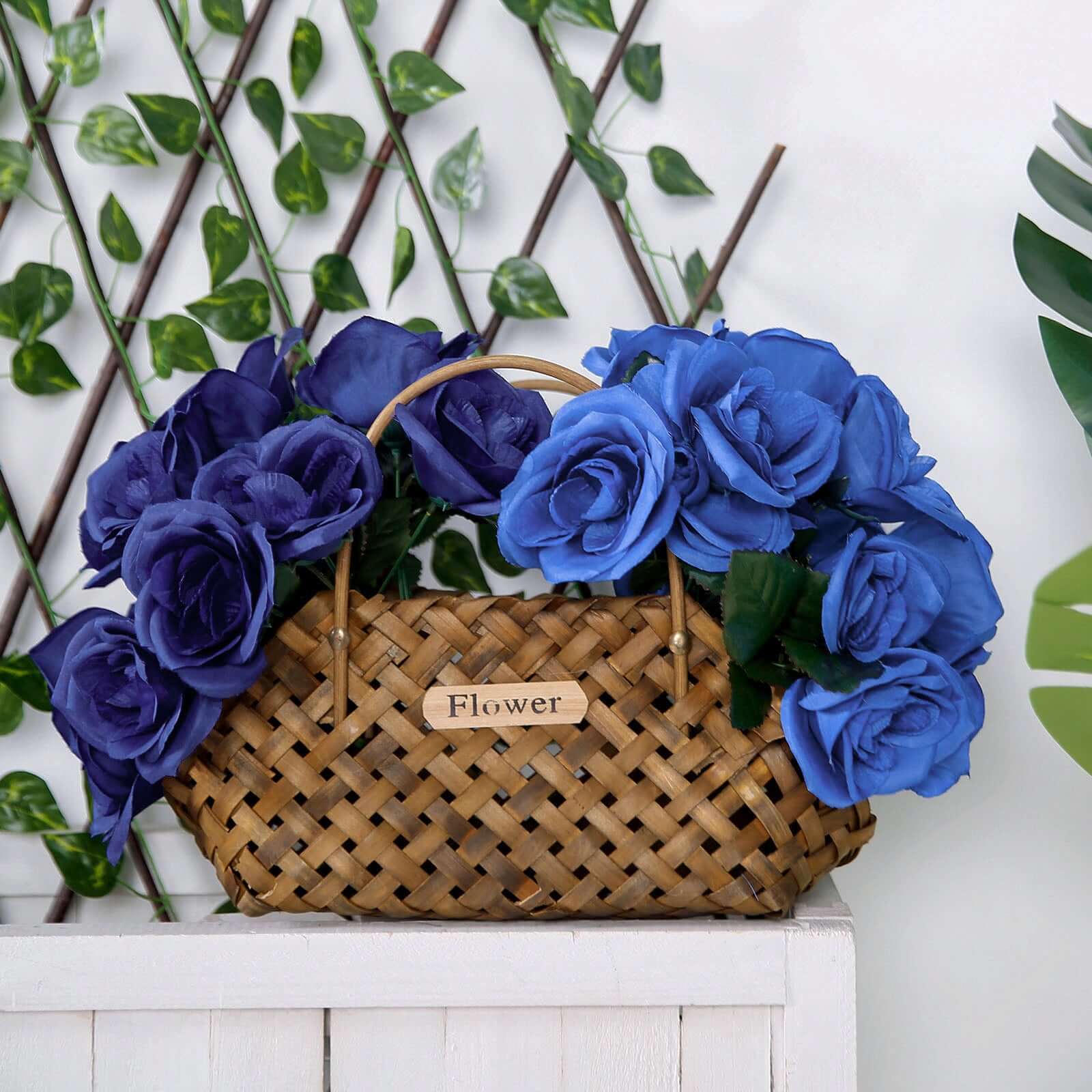 12" Royal Blue Artificial Velvet-Like Fabric Rose Flower Bouquet Bush