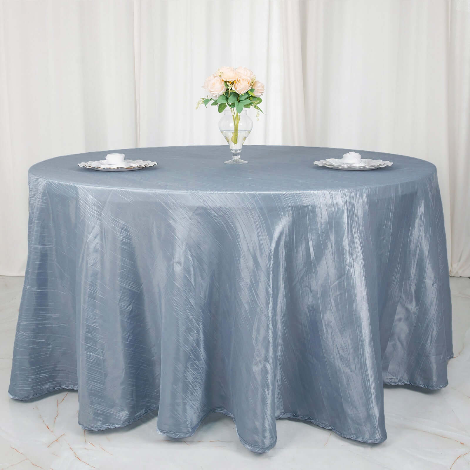 Taffeta 120" Round Tablecloth Dusty Blue - Seamless Accordion Crinkle Table Cover