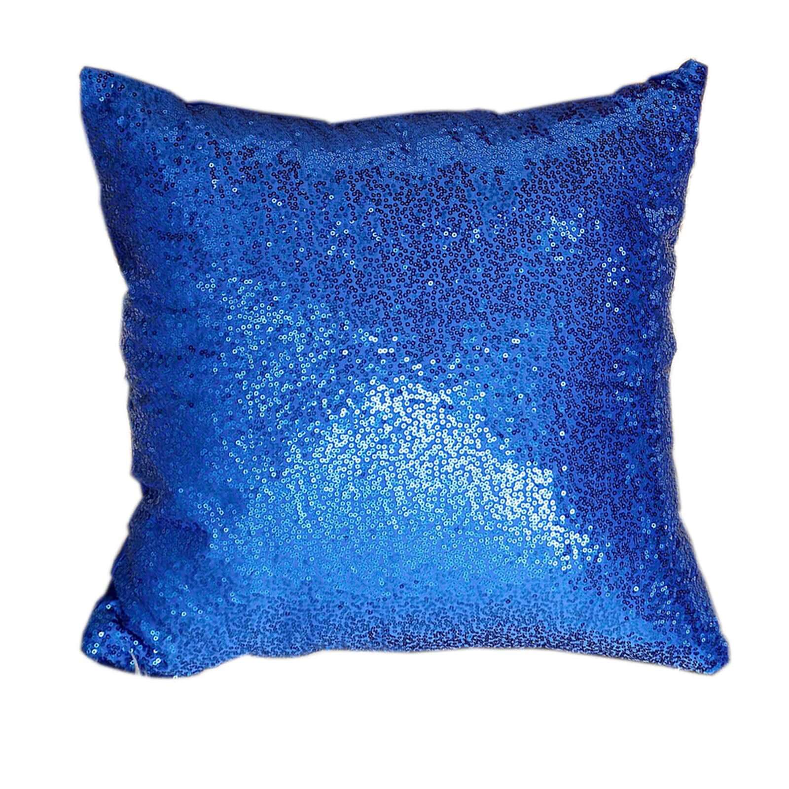 2 Pack 18"x18" Sequin Throw Pillow Cover, Decorative Cushion Case - Square Royal Blue Sequin