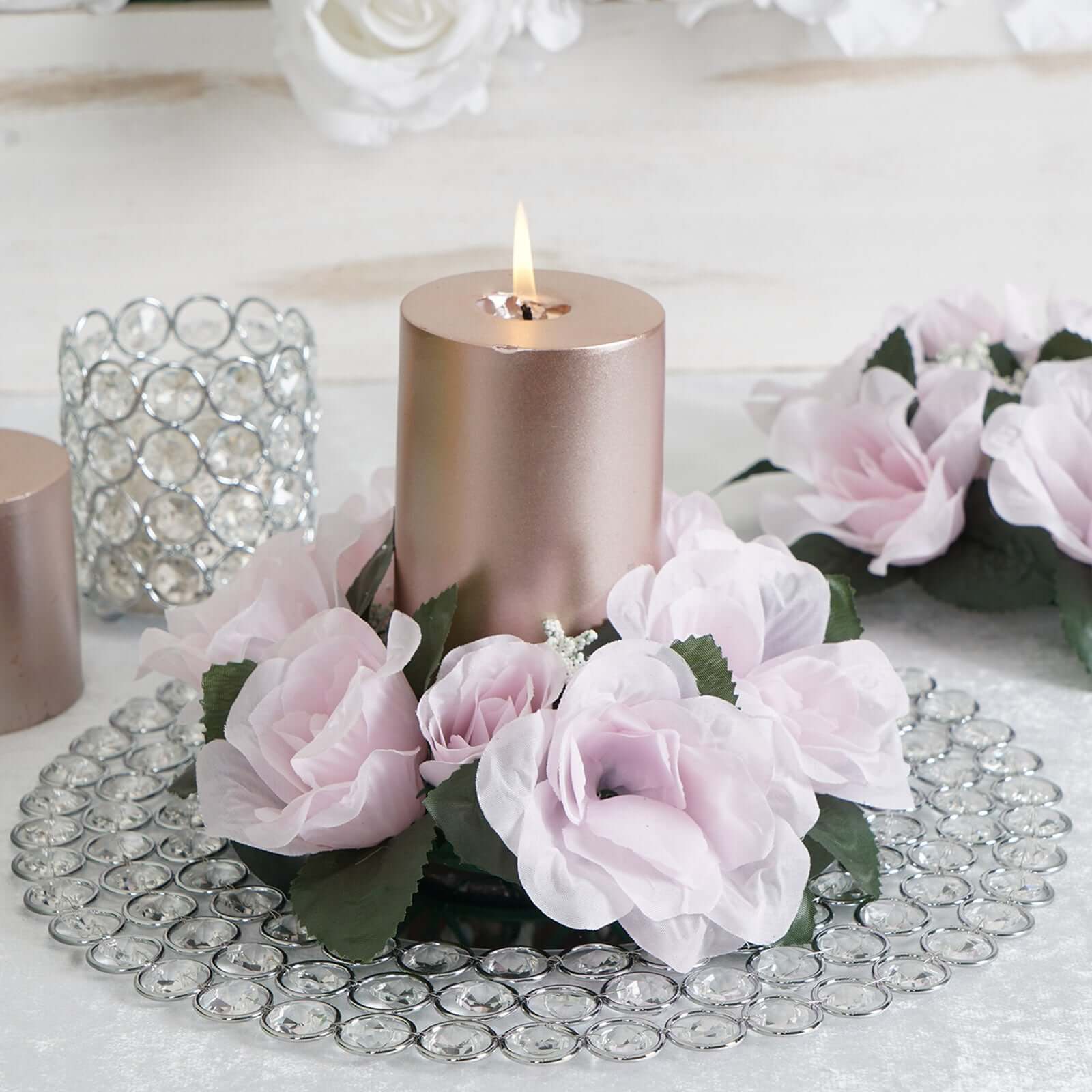 4 Pack 3" Blush Artificial Silk Rose Flower Candle Ring Wreaths