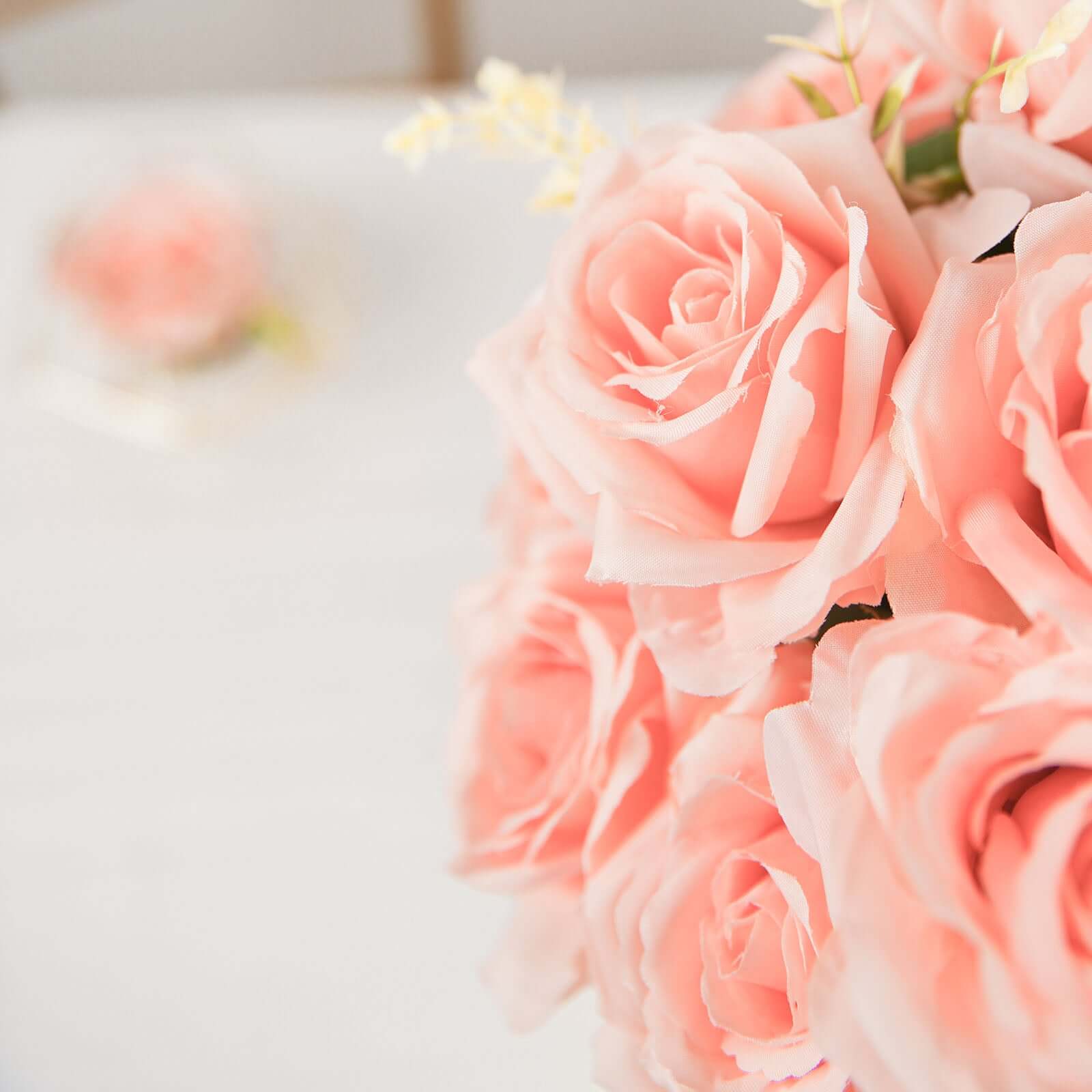 2 Bushes 18" Real Touch Blush Artificial Rose Flower Bouquet, Silk Long Stem Flower Arrangements