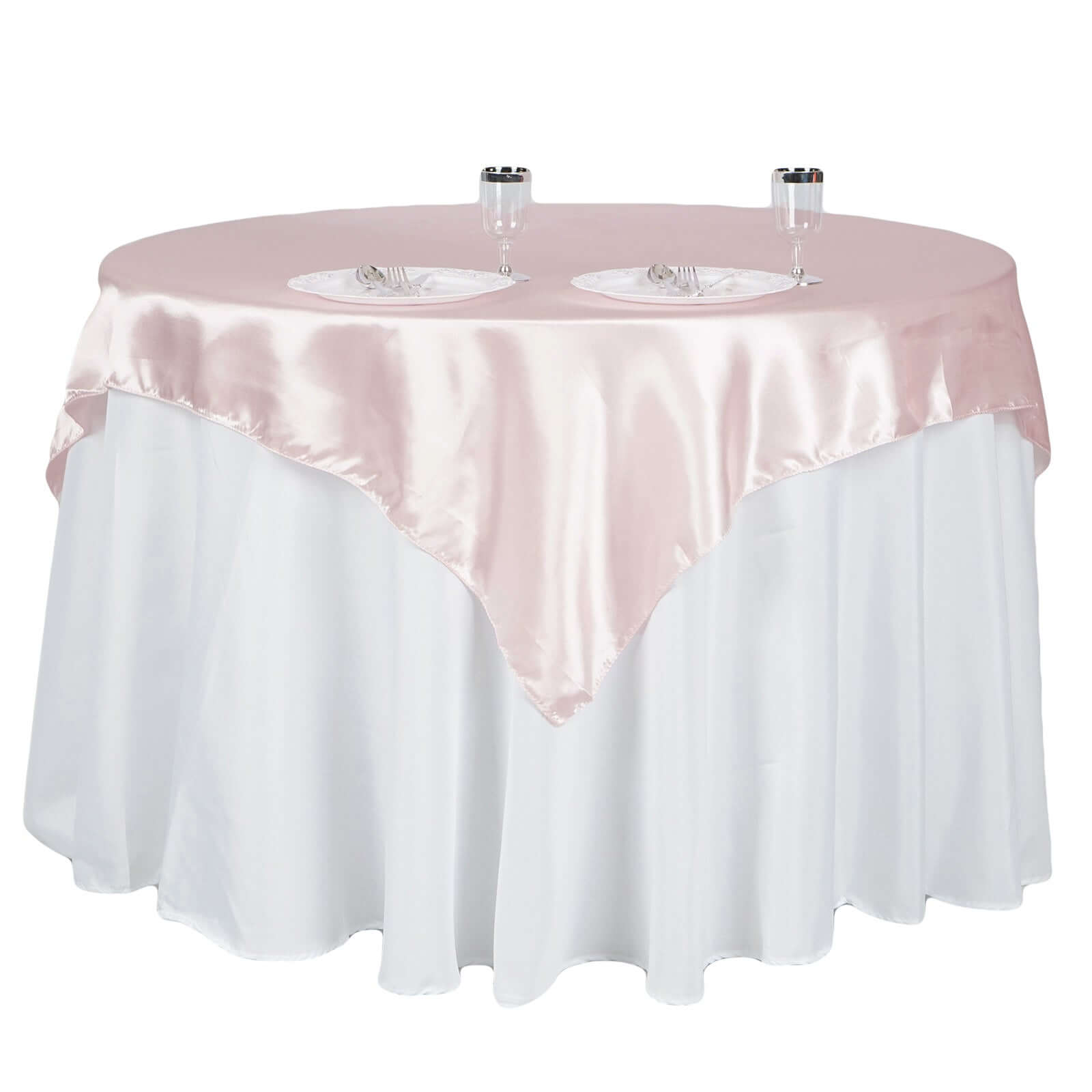Satin 60"x60" Table Overlay Square Tablecloth Blush - Smooth Silky Touch Table Cover