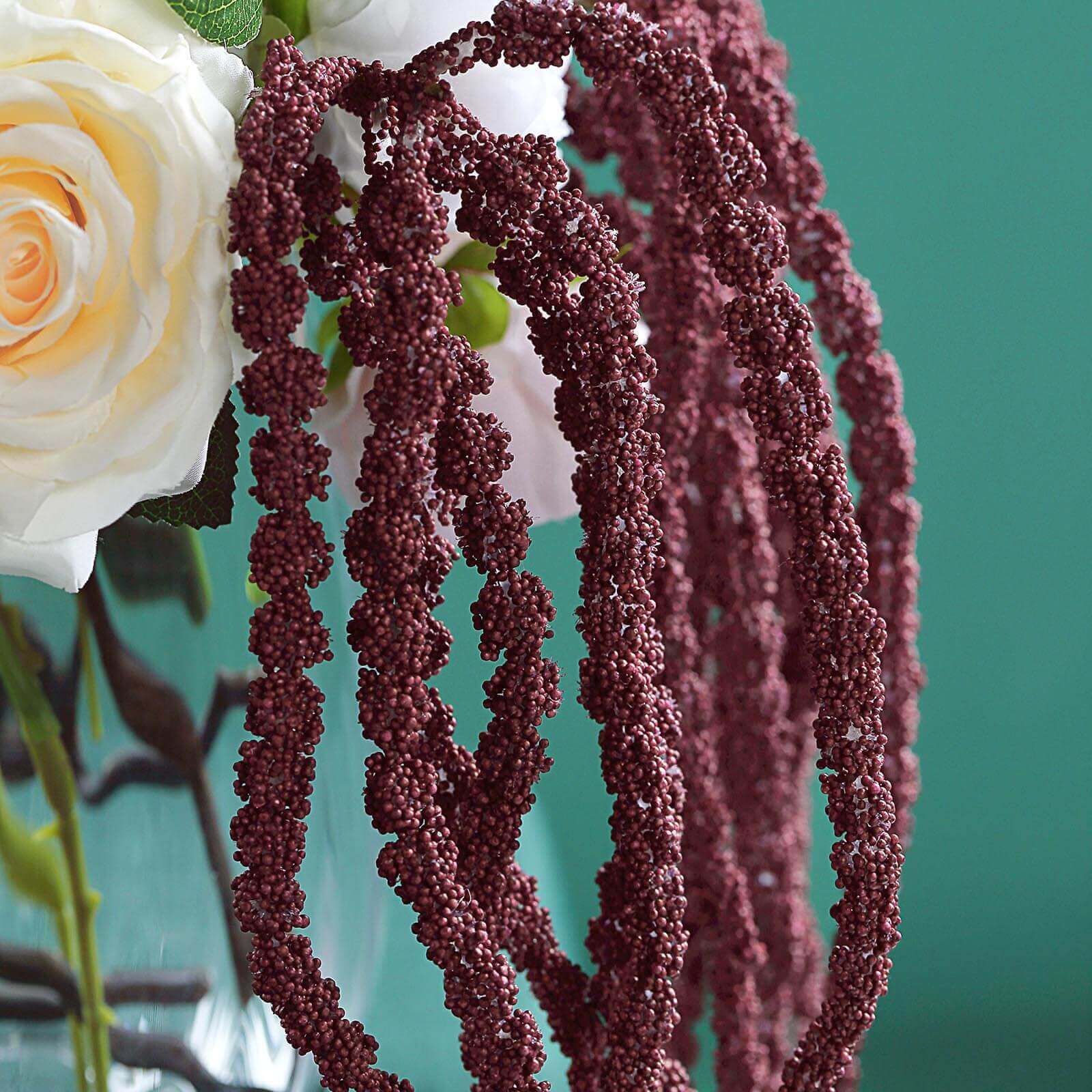 2 Pack Burgundy Artificial Amaranthus Flower Stem Spray and Ivy Leaves 32"