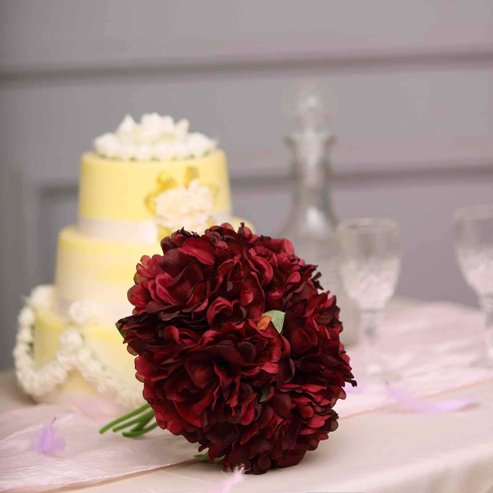 11" Burgundy Real Touch Artificial Silk Peonies Flower Bouquet