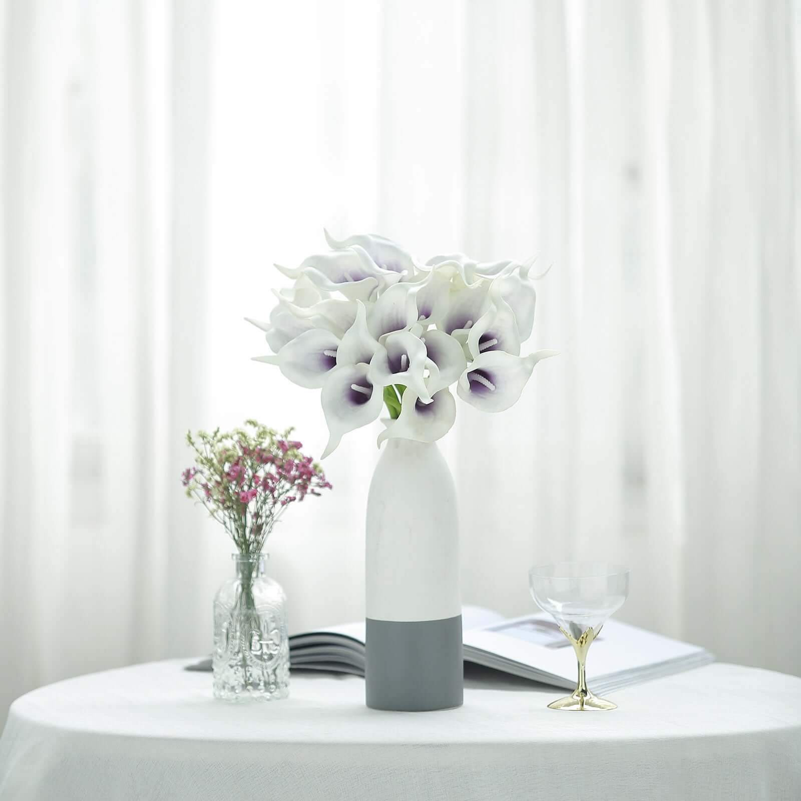 20 Stems 14" White Purple Artificial Poly Foam Calla Lily Flowers