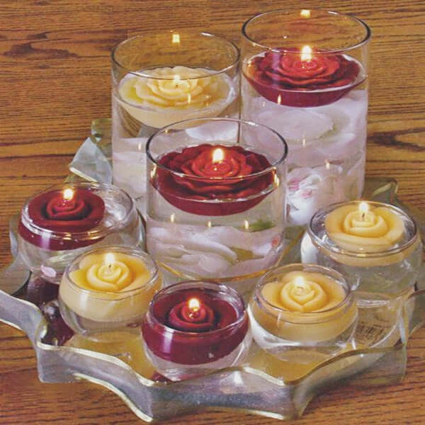4-Pack Floating Candles Rose Flower Design Rose Gold - Wedding Vase Fillers for Events 2.5"