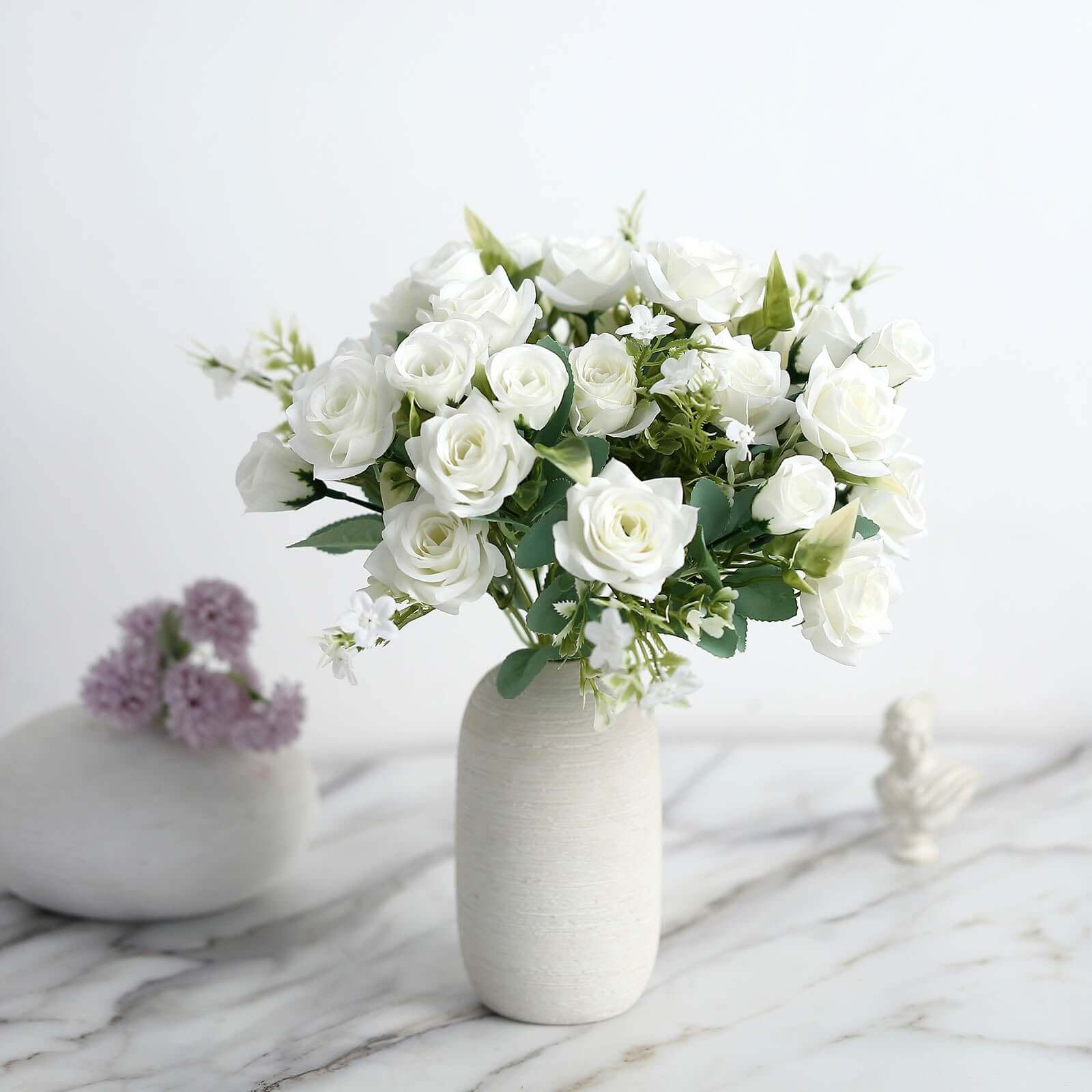 4 Bushes 12" Ivory Real Touch Artificial Silk Rose Flower Bouquet, Faux Bridal Flowers