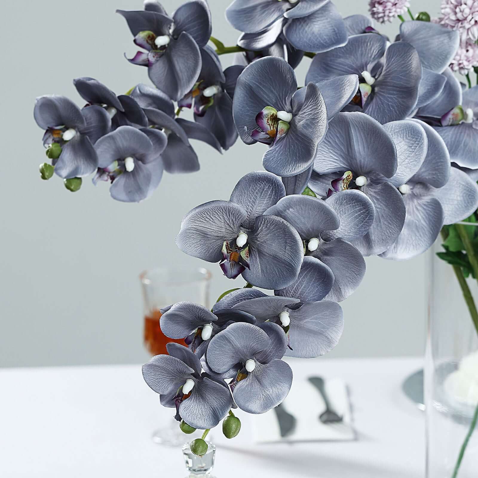 2 Stems 40" Tall Charcoal Gray Artificial Silk Orchid Flower Bouquets