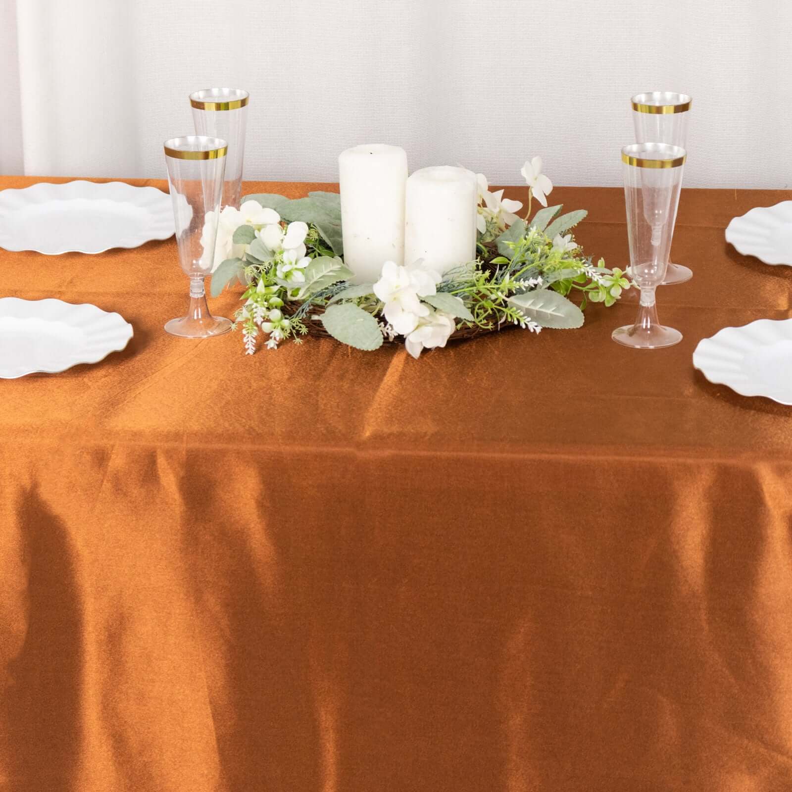 Satin Rectangular 90"x132" Tablecloth Cinnamon Brown Satin - Seamless Table Cover