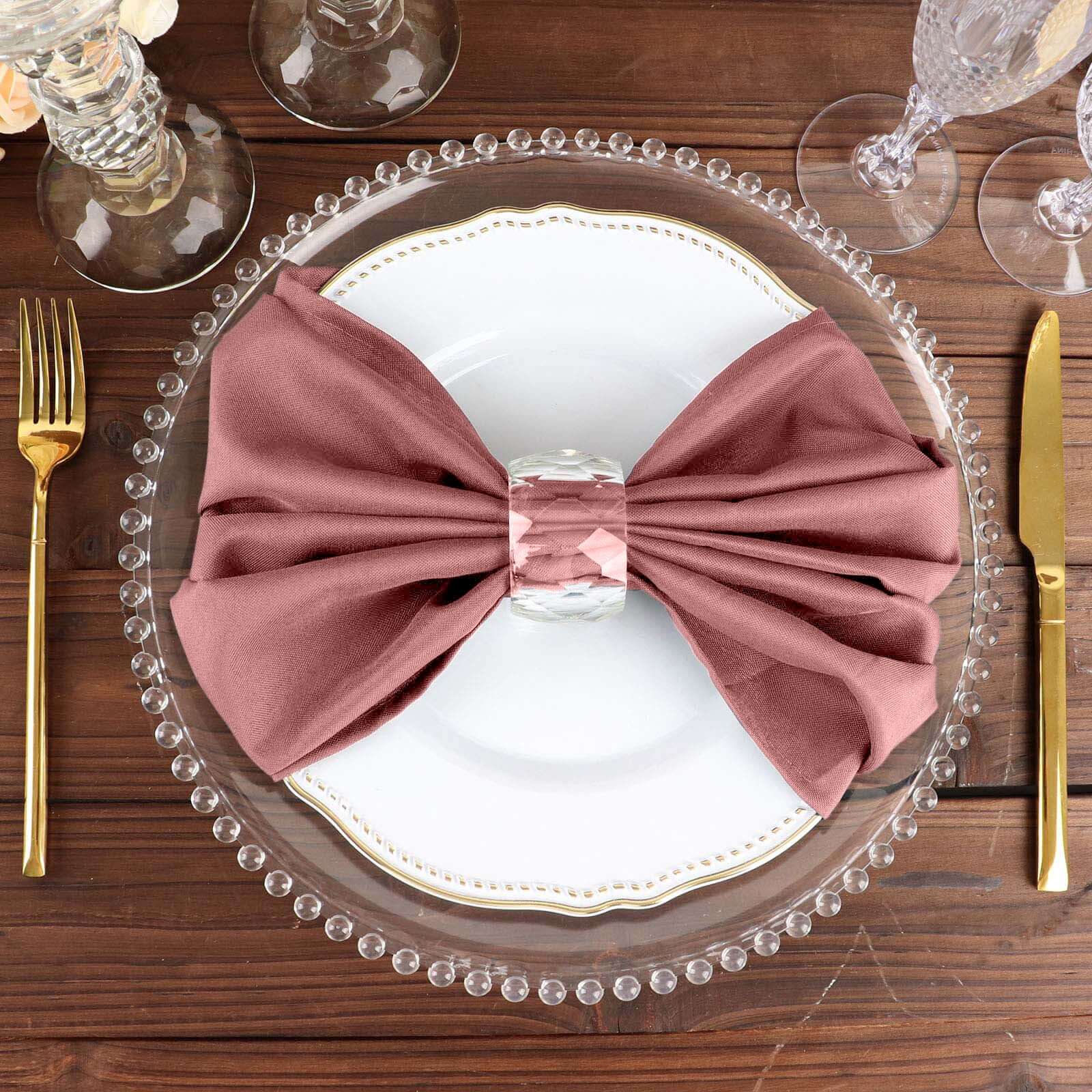 5 Pack Cinnamon Rose Cloth Napkins with Hemmed Edges, Reusable Polyester Dinner Linen Napkins - 20"x20"