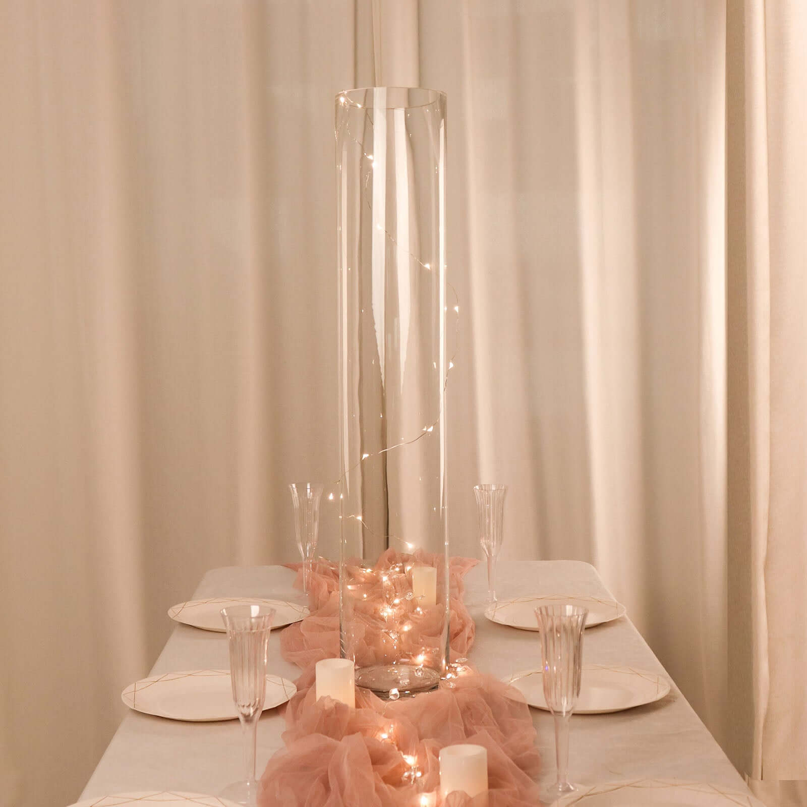 2-Pack Glass Flower Vases Cylinder Design Heavy Duty Clear - Stylish Centerpieces for Weddings 32"