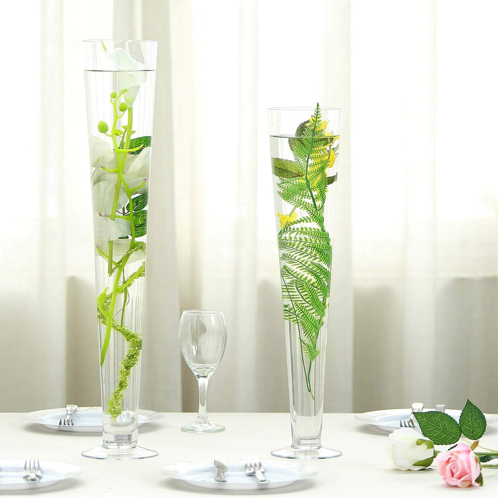 12-Pack Glass Trumpet Vases Clear - Durable Design for Upscale Event Displays 20"