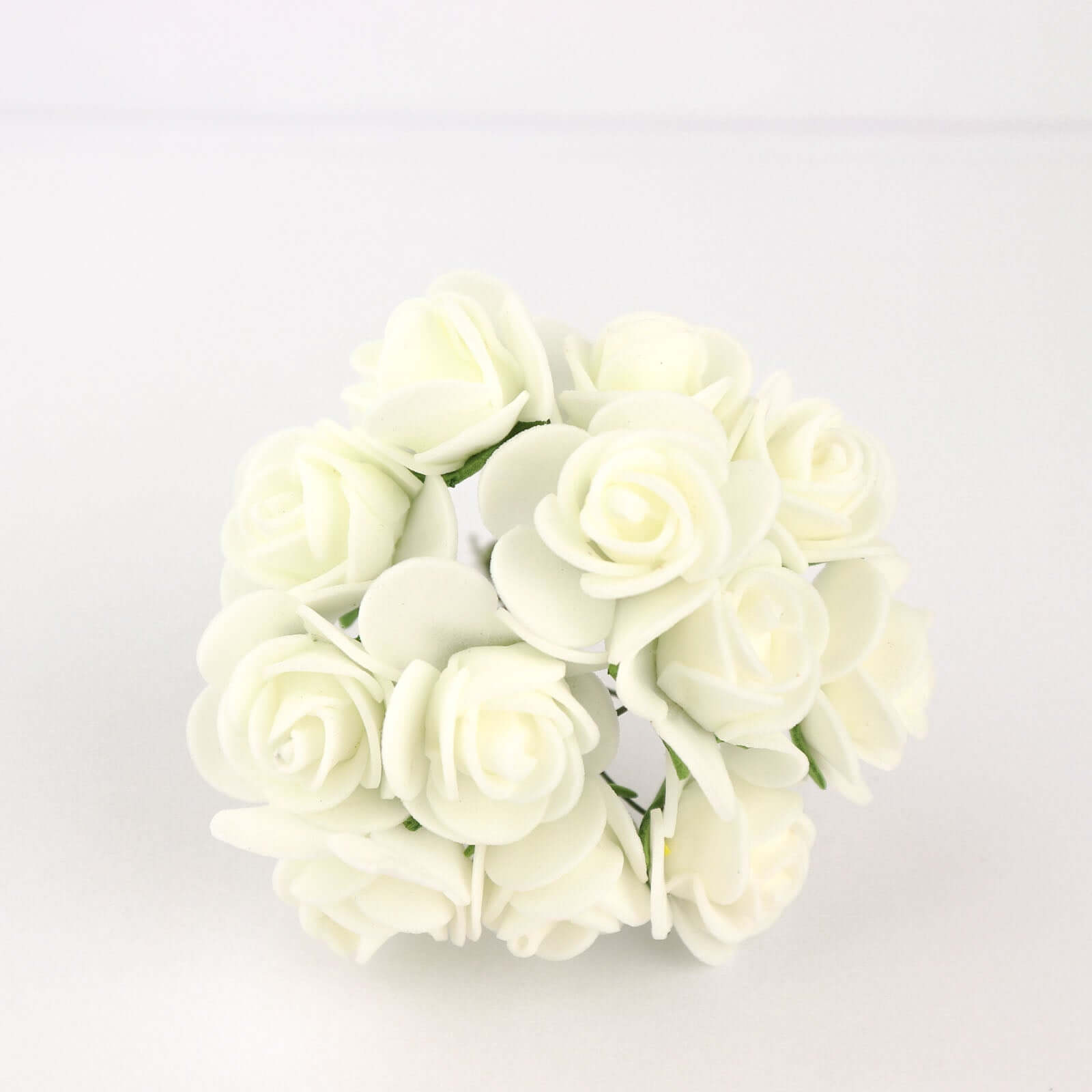 48 Roses 1" Ivory Real Touch Artificial DIY Foam Rose Flowers With Stem, Craft Rose Buds