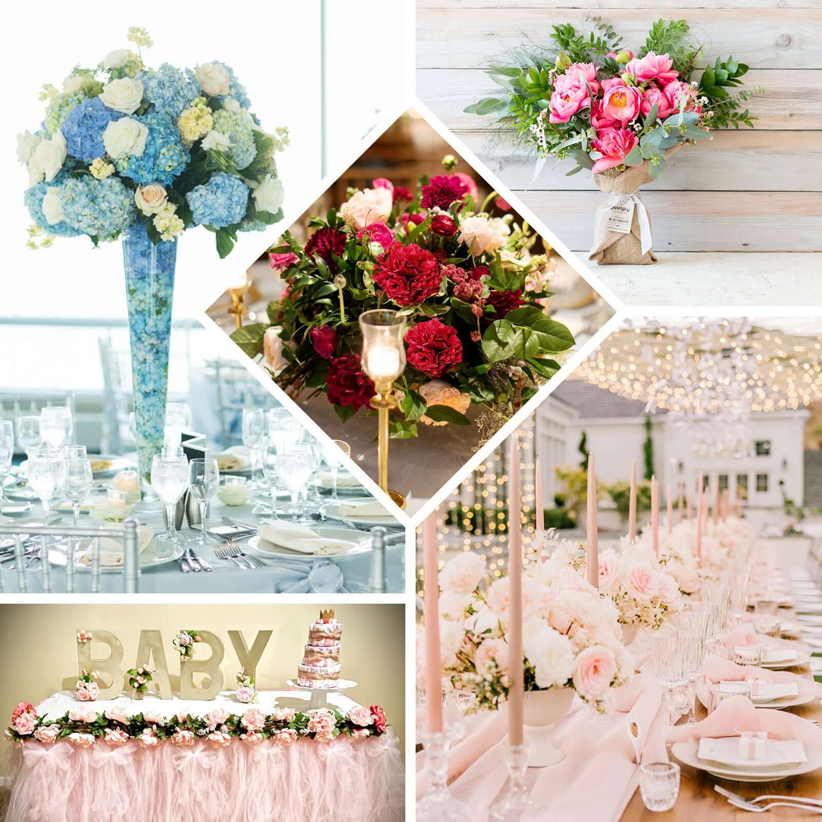 2 Bouquets Blush Artificial Silk Peony Flower Arrangement