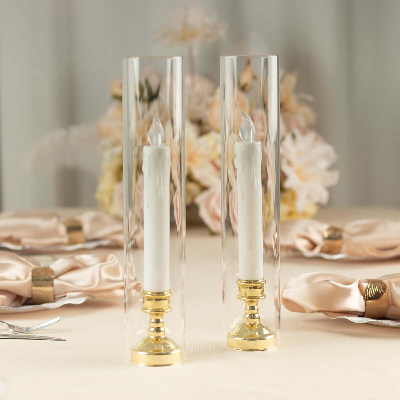2-Pack Glass Pillar Hurricane Candle Shades - Clear Chimney Tube with 2.25" Wide Open Ends 12"