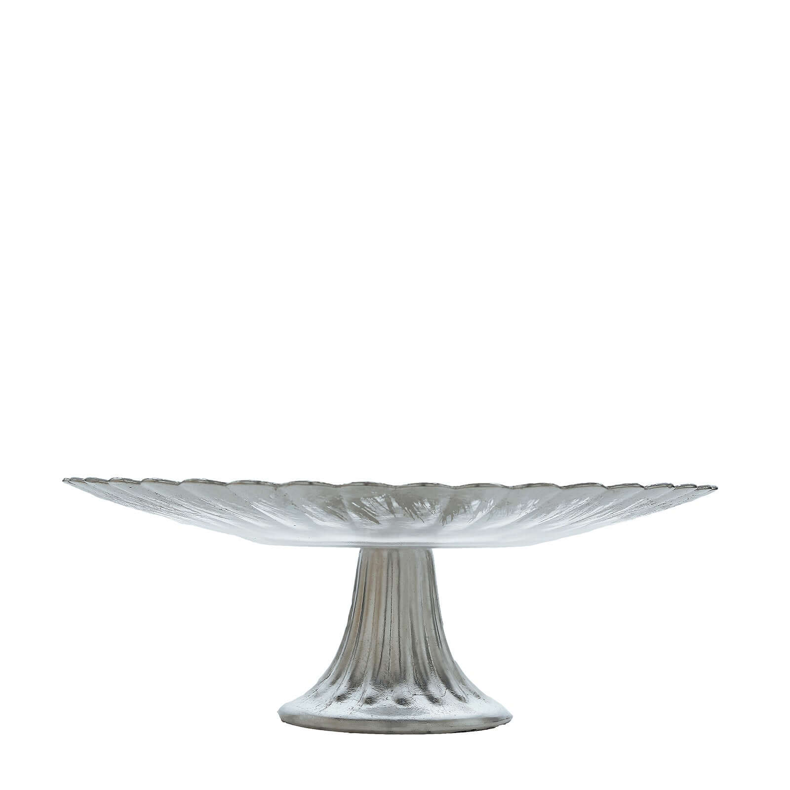 Glass Pedestal Cake Stand Wavy Edge Design Silver - Cupcake Holder and Dessert Display Plate 12"