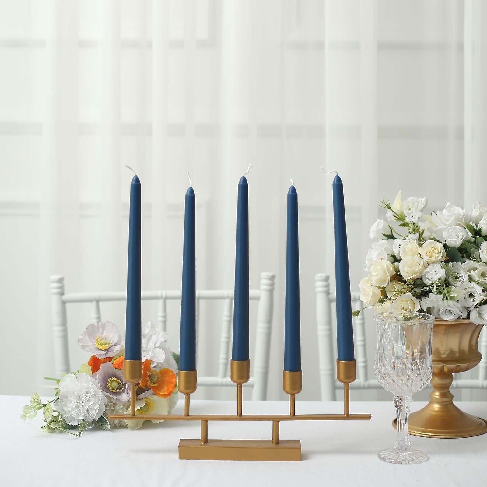 12-Pack Taper Candles Premium Wax Design Navy Blue - Unscented Candles for Upscale Settings 10"