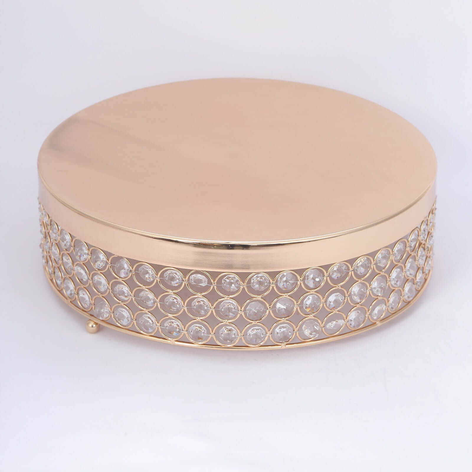Metal Cake Stand Pedestal Crystal Beaded Design Gold - Cupcake Display and Dessert Riser 13"