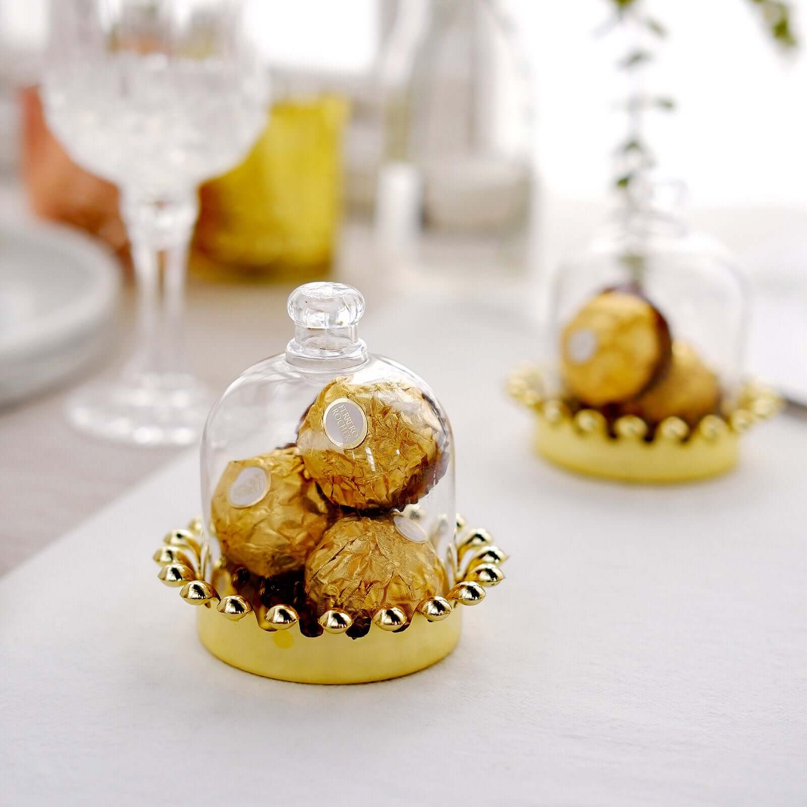 12 Pack 4" Clear Gold Mini Crown Treats Party Favor Boxes, Small Treats Jar Party Favor Boxes With Dome Lid