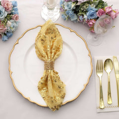 Sequin Tulle 20"x20" Napkin Gold Embroidered Leaf Vine Pattern - Shimmering Event Decor
