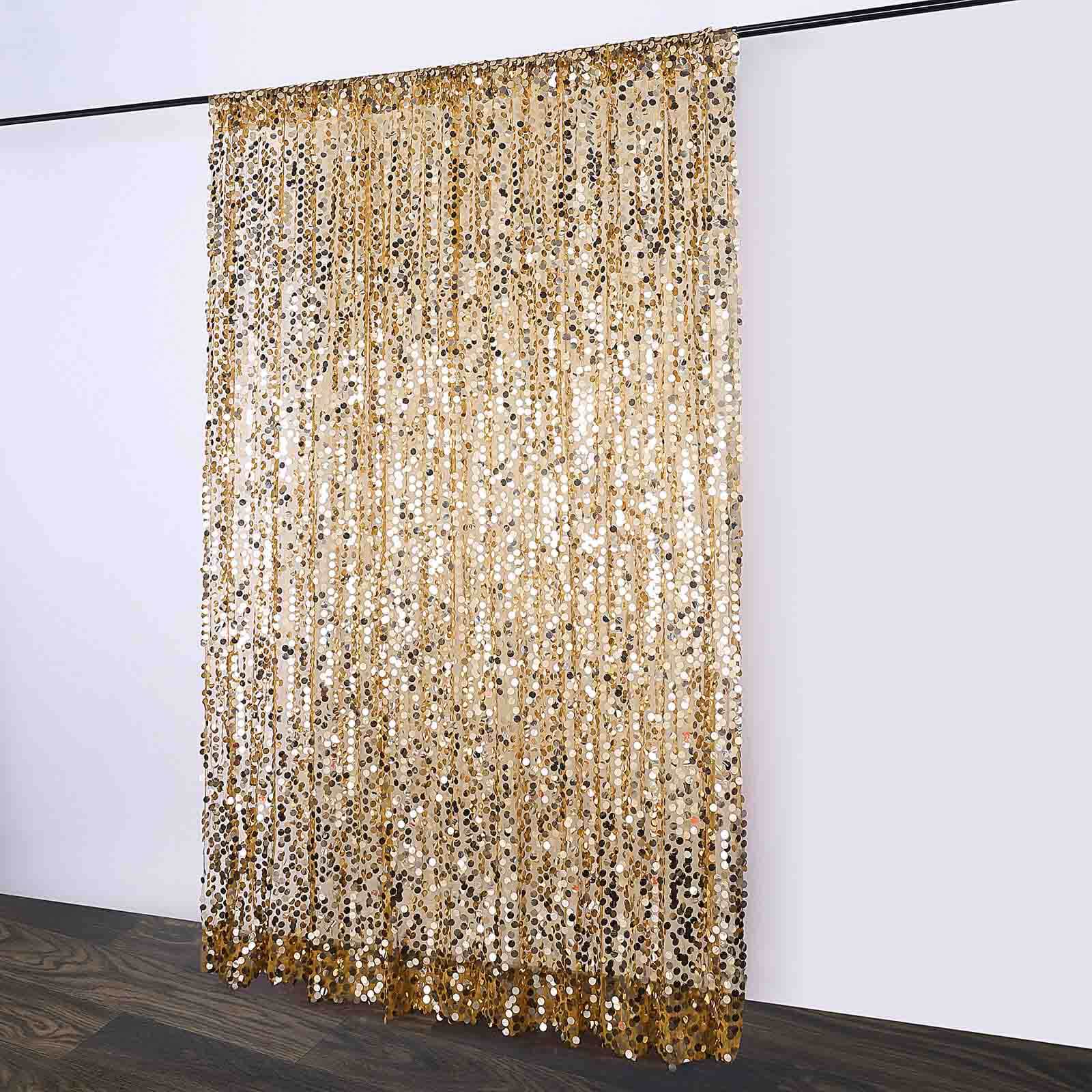 8ftx8ft Gold Big Payette Sequin Event Curtain Drapes, Backdrop Event Panel