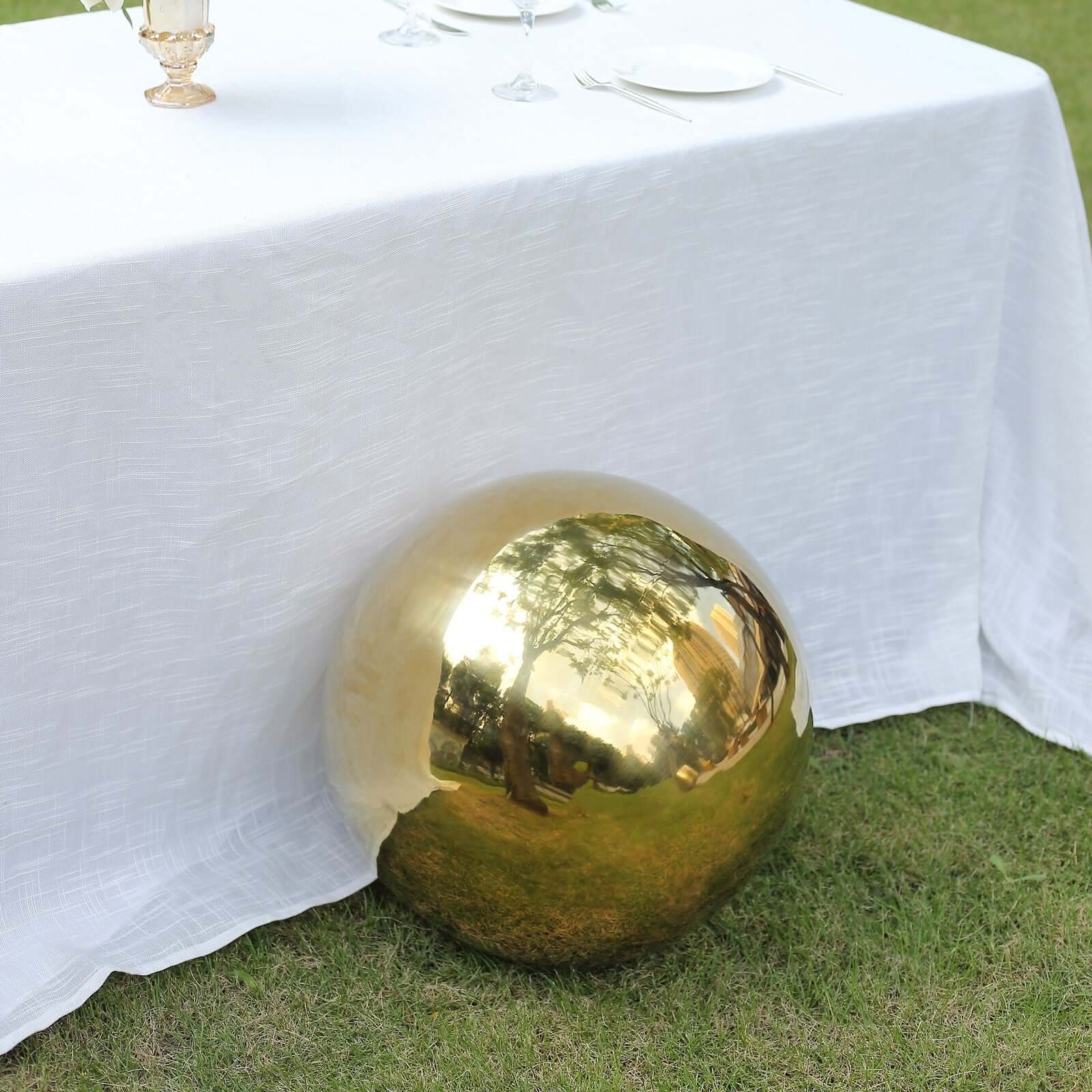Gazing Globe Mirror Ball Reflective Hollow Stainless Steel Gold Sphere - Decorative Garden Display Piece 16"