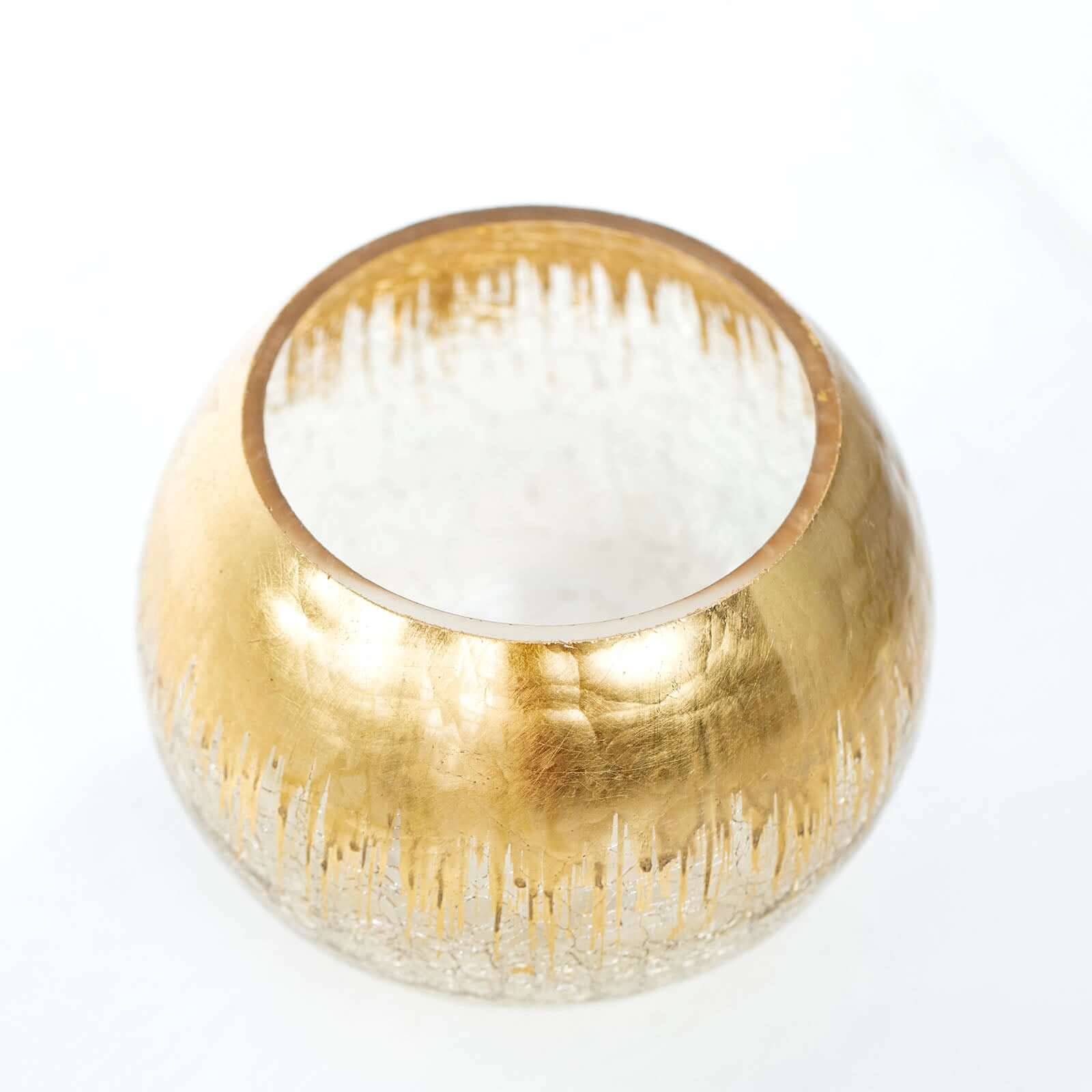 Glass Flower Vase Gold Foiled Crackle Bubble - Stylish Centerpiece for Events 4.5"