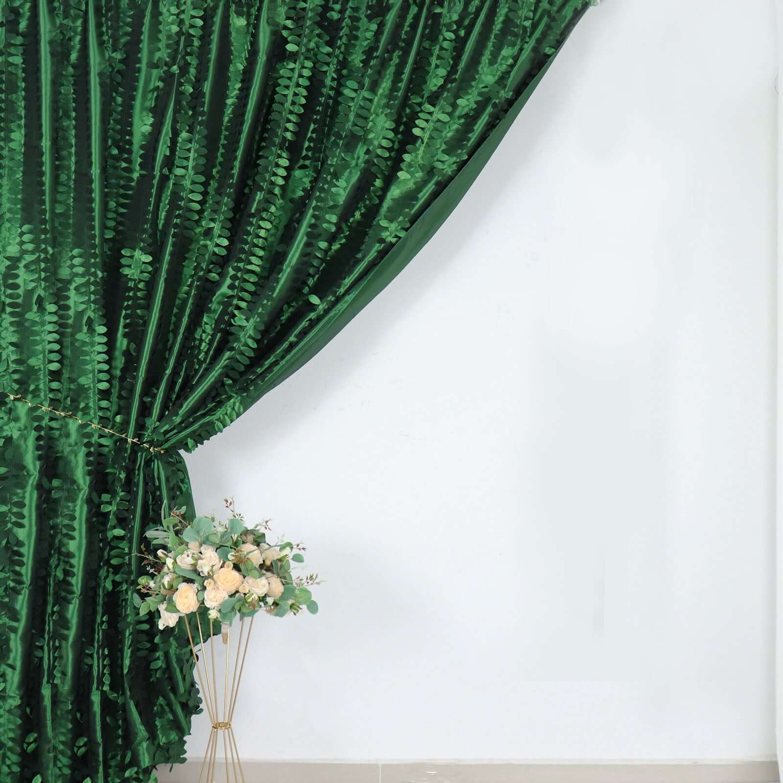 8ftx8ft Green 3D Leaf Petal Taffeta Event Curtain Drapes, Backdrop Event Panel With Rod Pocket