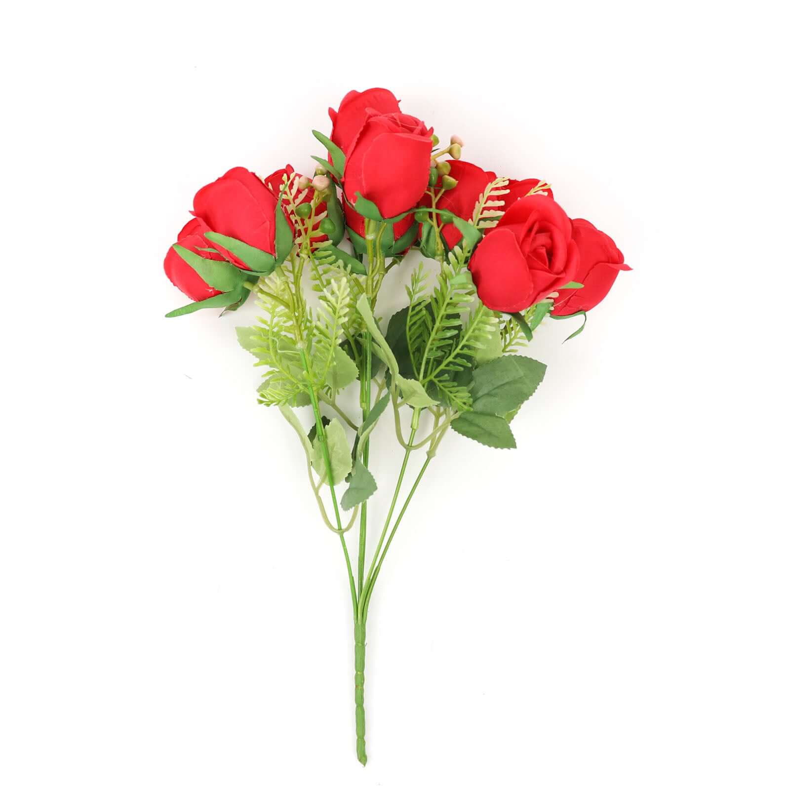 3 Pack 13" Red Real Touch Silk Rose Bud Flower Bridal Bouquets, Artificial Floral Bush Arrangements
