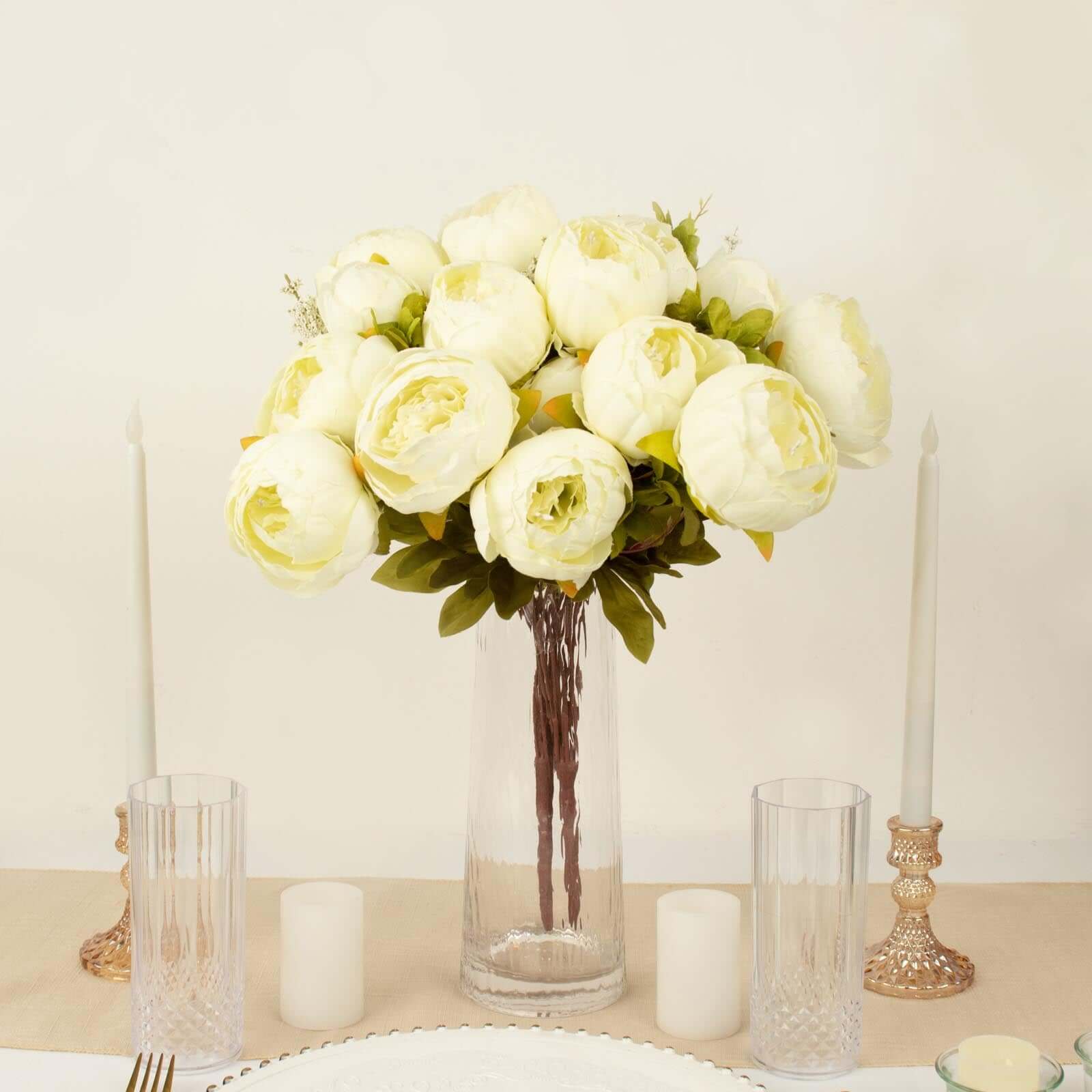 2 Pack 19" Ivory Artificial Peony Flower Wedding Bouquets, Faux Silk Flower Arrangements
