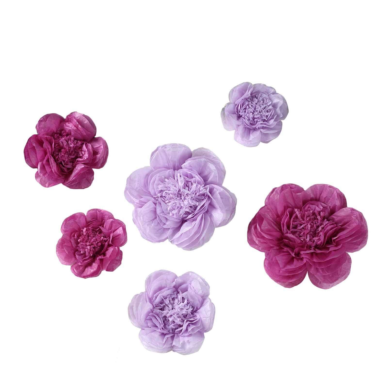 Set of 6 Lavender Eggplant Giant Peony 3D Paper Flowers Wall Decor - 12",16",20"