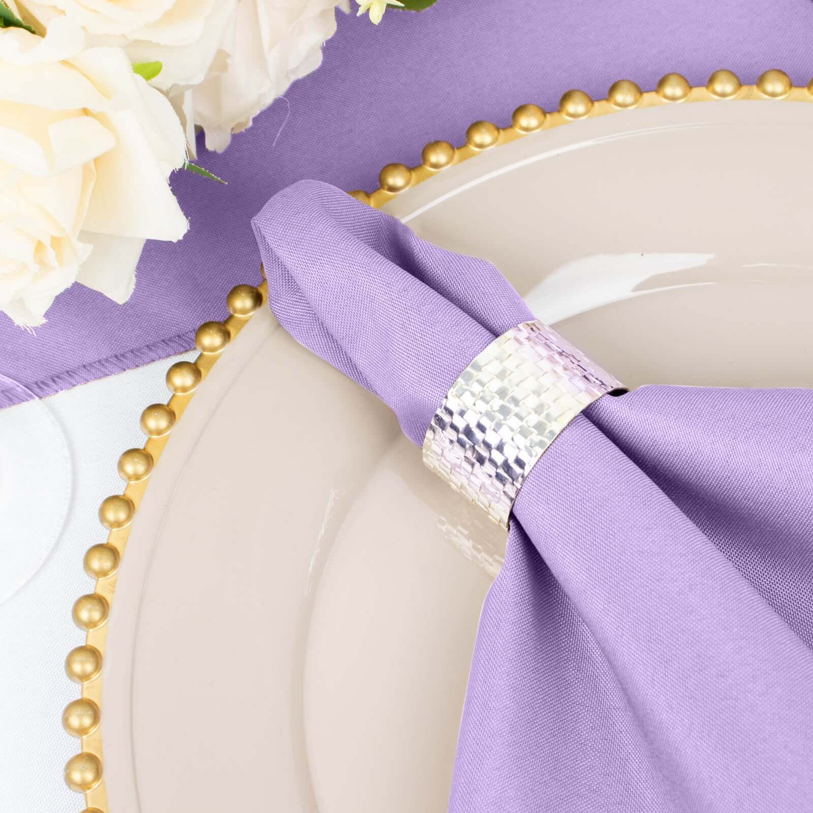 5 Pack Polyester 20"x20" Napkins Lavender Lilac - Wrinkle Resistant & Easy Care Cloth Napkins