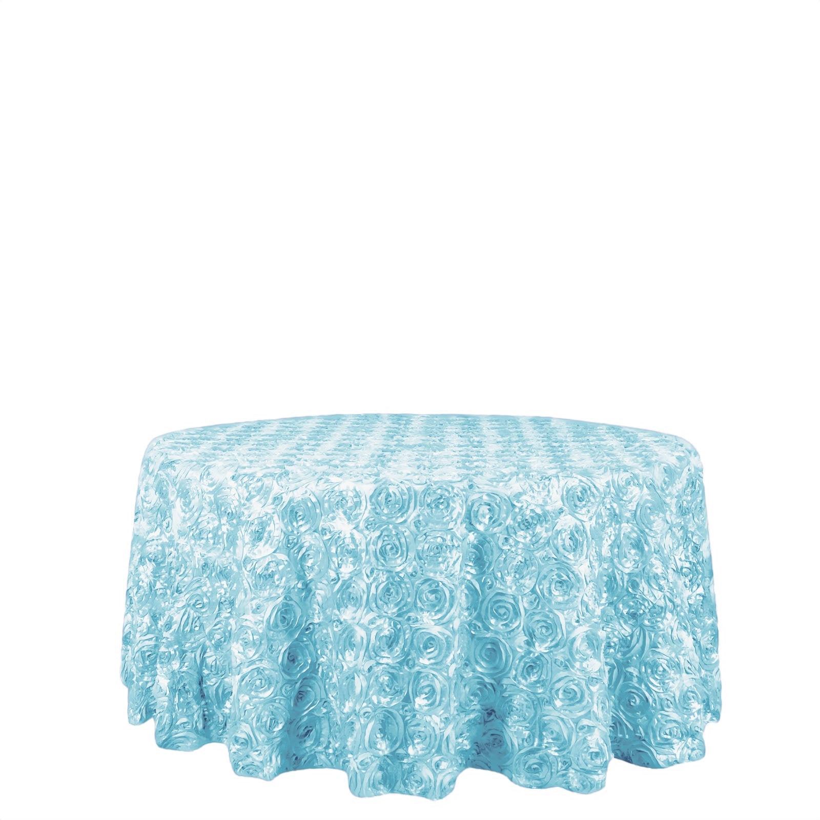 Satin 120" Round Tablecloth Light Blue - Grandiose 3D Rosette with Seamless Finish Table Cover
