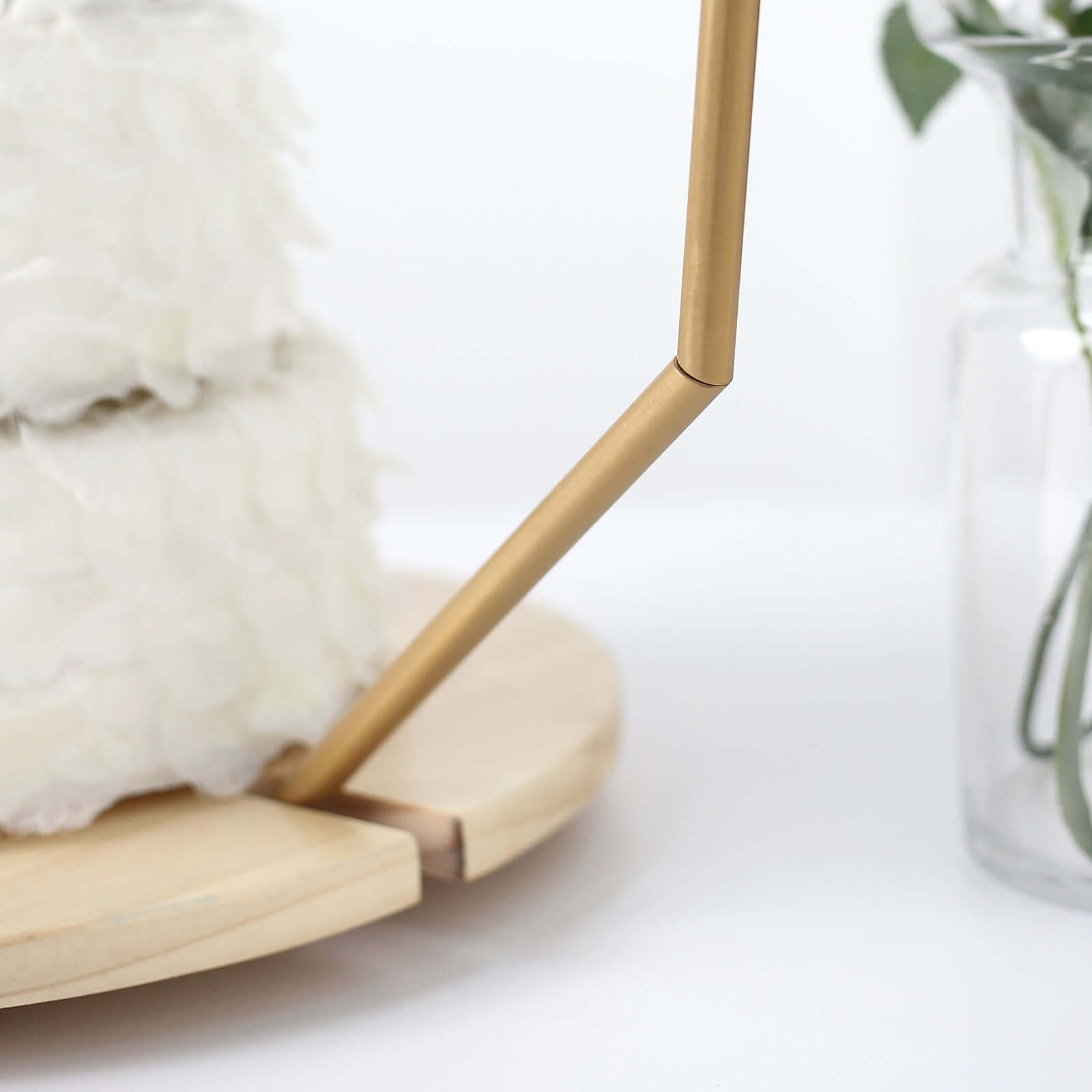 Metal Nonagon Floral Hoop Cake Stand Gold - Chic Geometric Dessert Display DIY Centerpiece Table Decoration With Wooden Base 27"