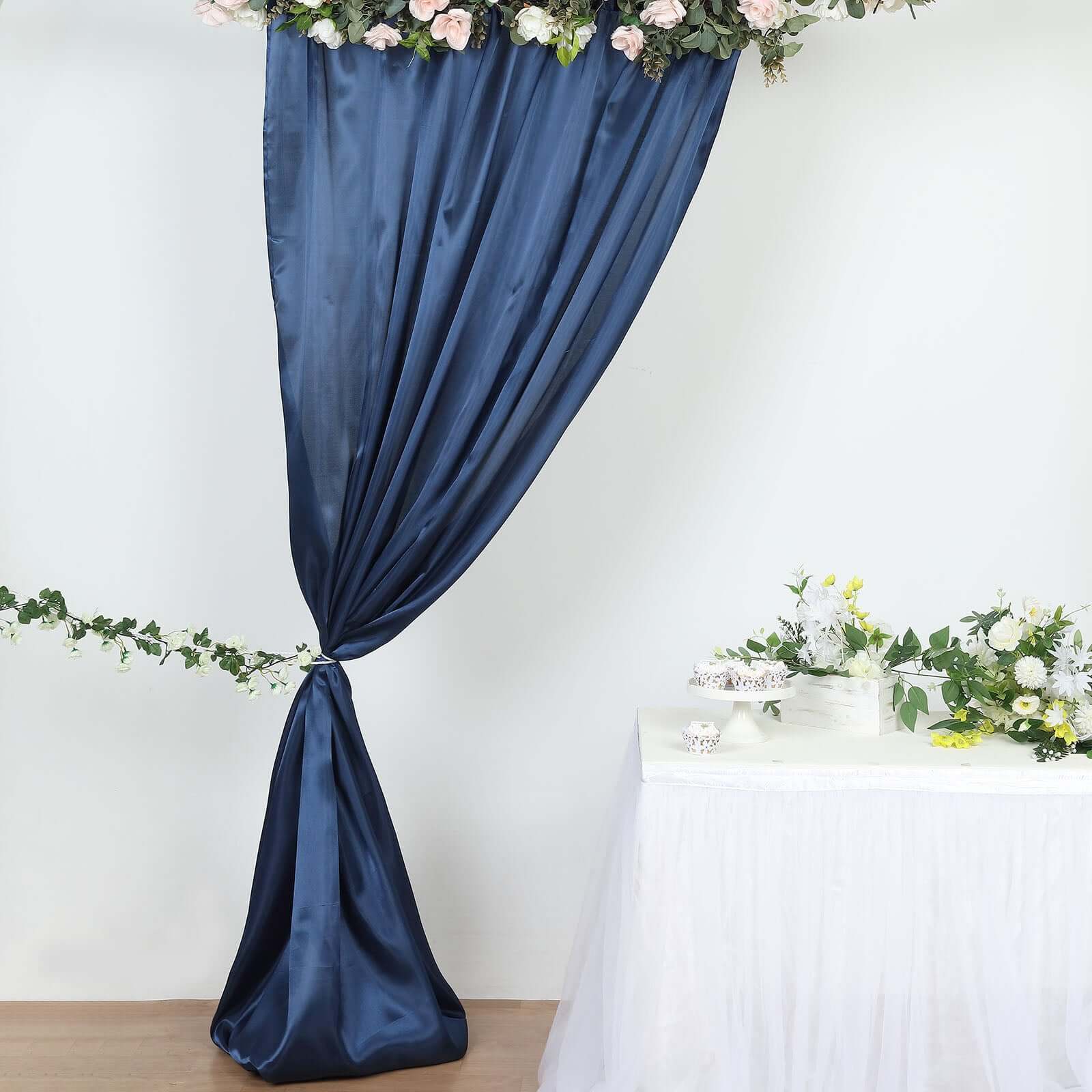 8ftx10ft Navy Blue Satin Event Curtain Drapes, Backdrop Event Panel
