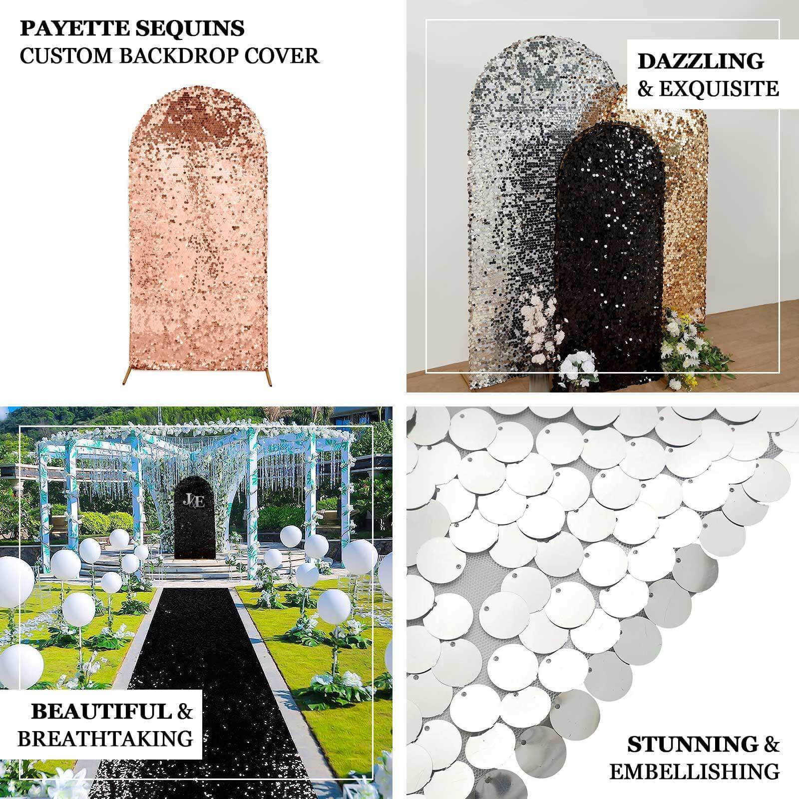 5ft Sparkly Silver Double Sided Big Payette Sequin Chiara Backdrop Stand Cover For Fitted Round Top Wedding Arch
