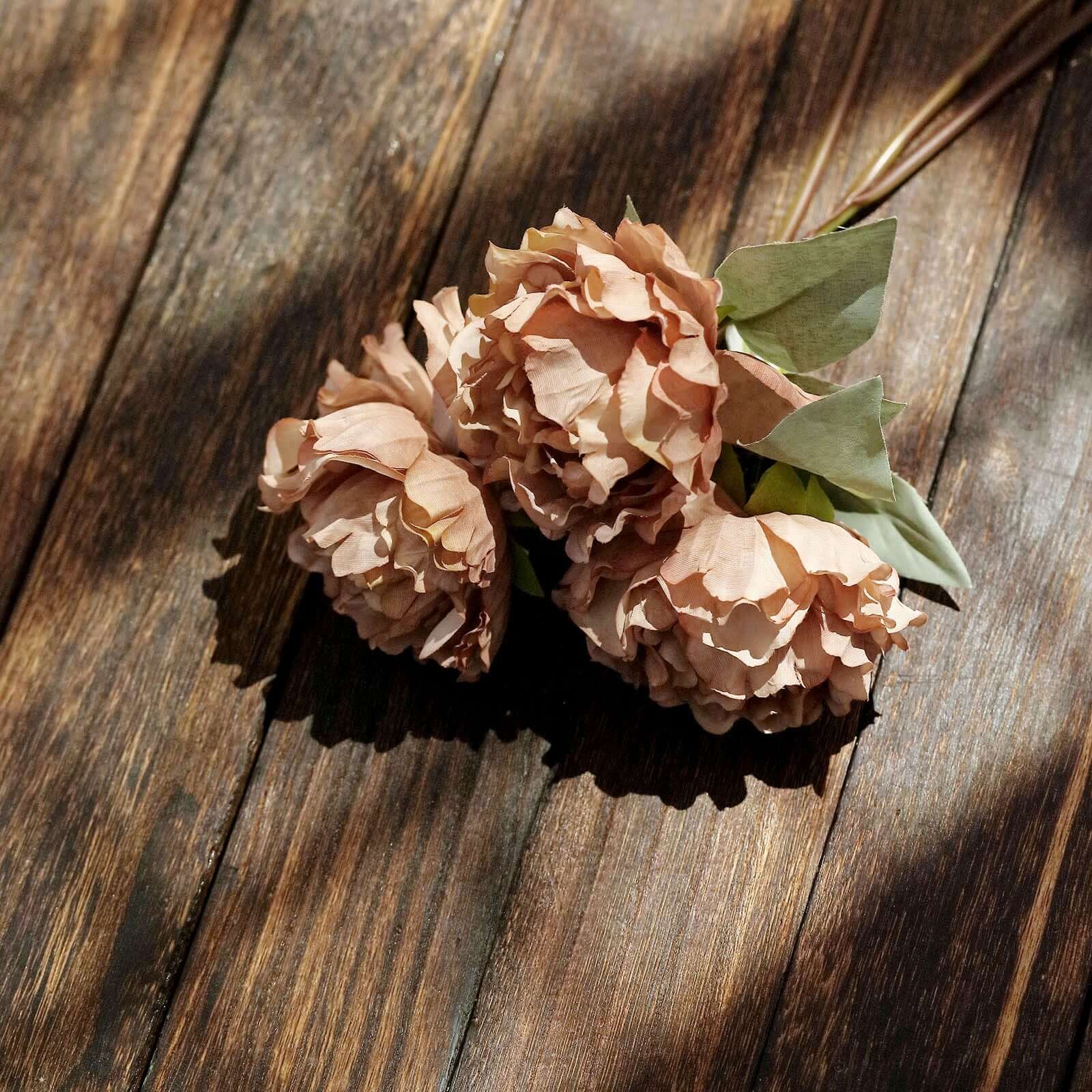 11" Dusty Rose Real Touch Artificial Silk Peonies Flower Bouquet