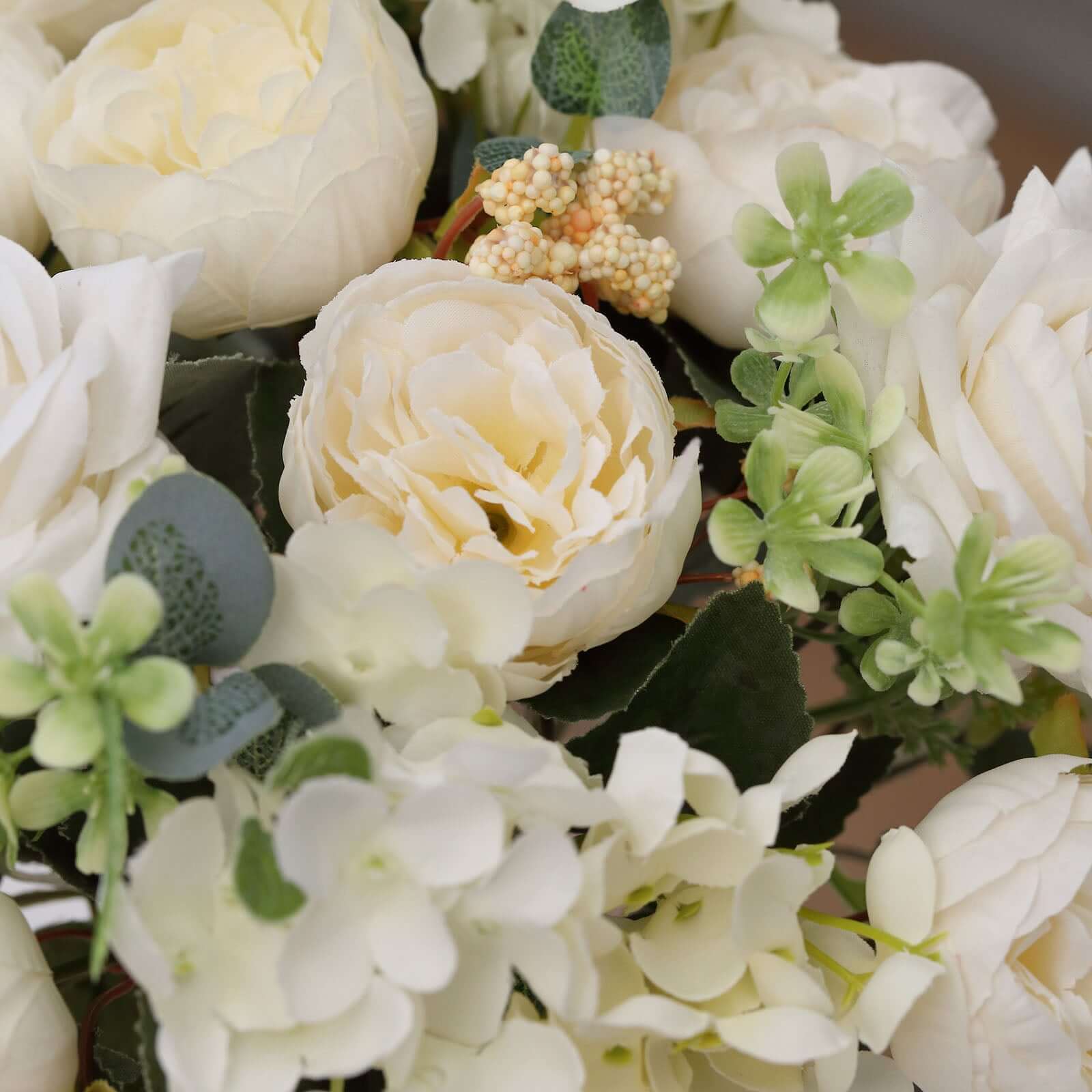 2 Pack Artificial Rose & Peony Floral Arrangements – 12" Ivory Silk Bouquets for Weddings & Home Décor