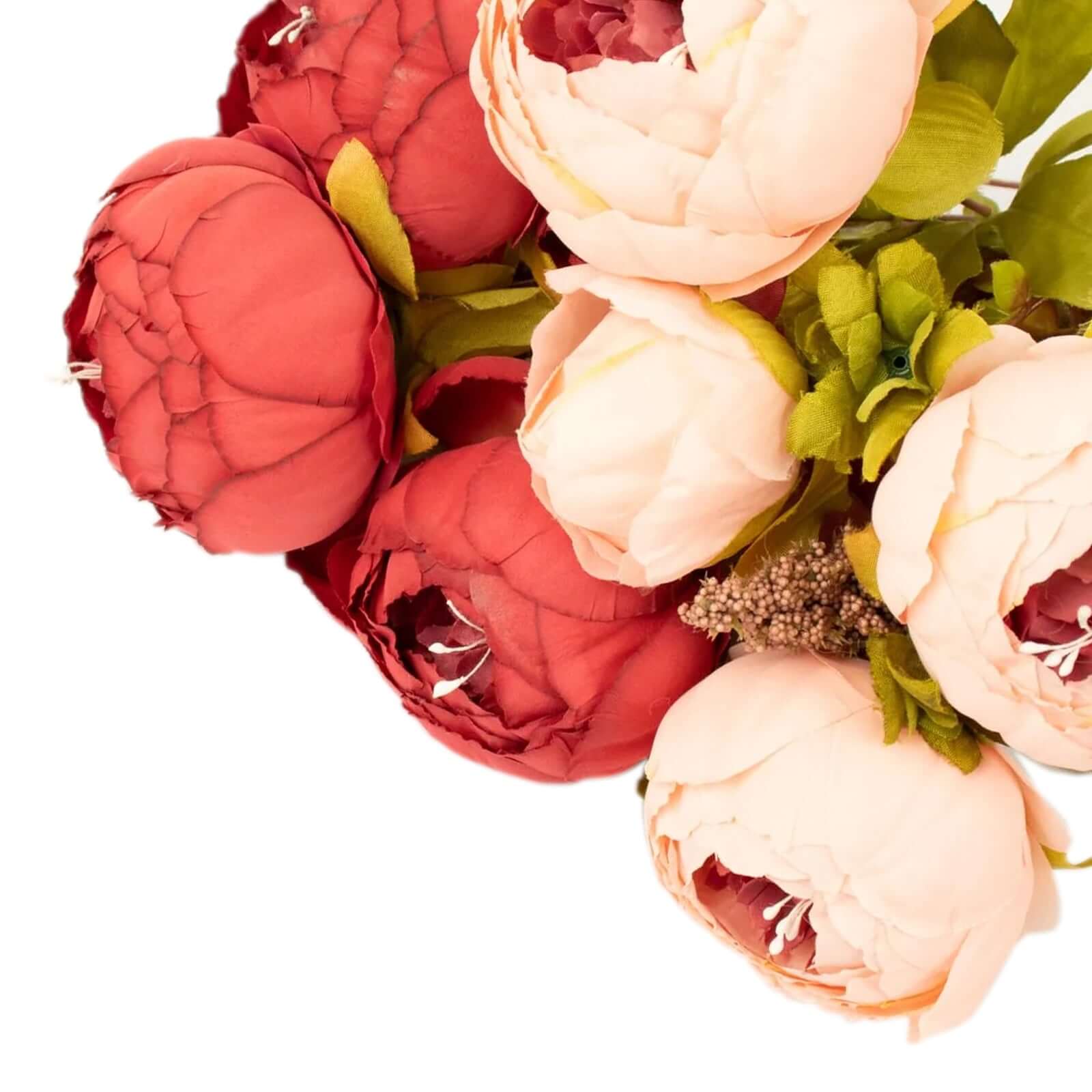 2 Pack 19" Burgundy Dusty Rose Artificial Peony Flower Wedding Bouquets, Faux Silk Flower Arrangements