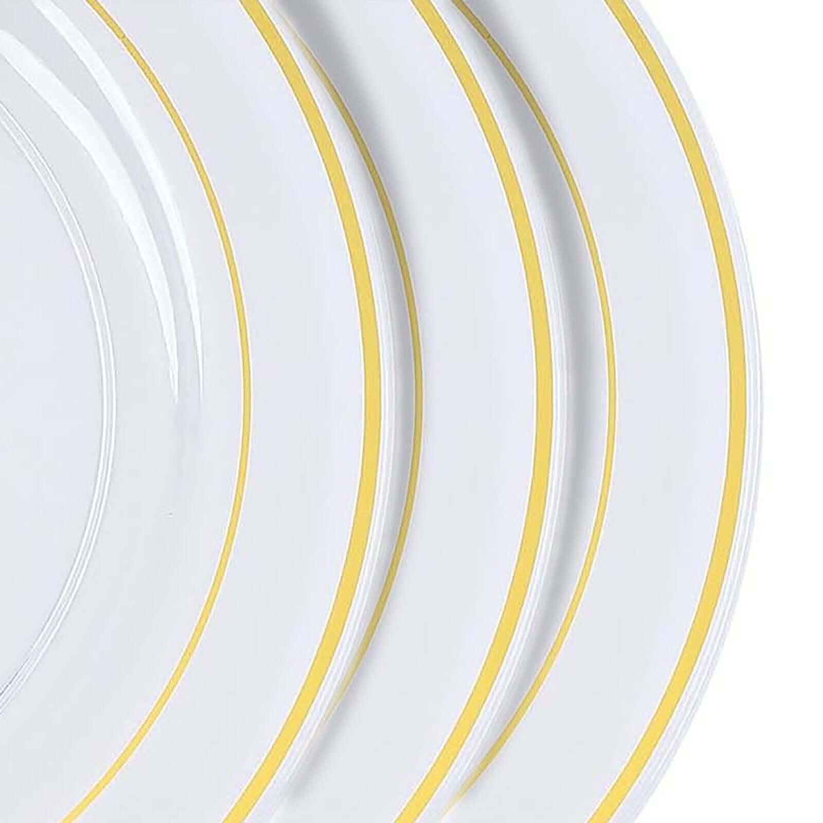 10-Pack Plastic Dessert Plates Clear with Très Chic Gold Rim - Disposable Plates for Parties 8"