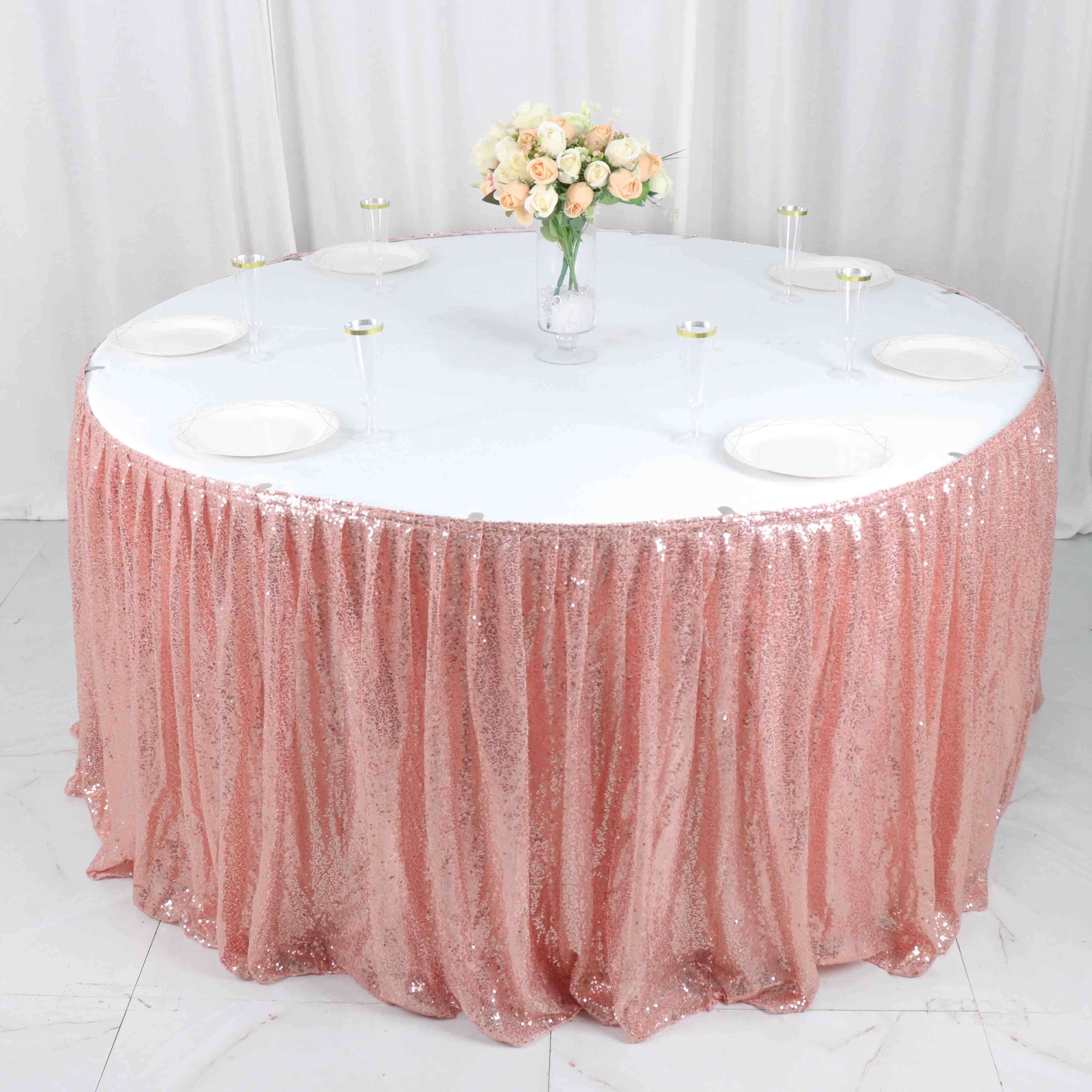 Sequin 17ft Table Skirt Rose Gold - Pleated Satin With Top Velcro Strip