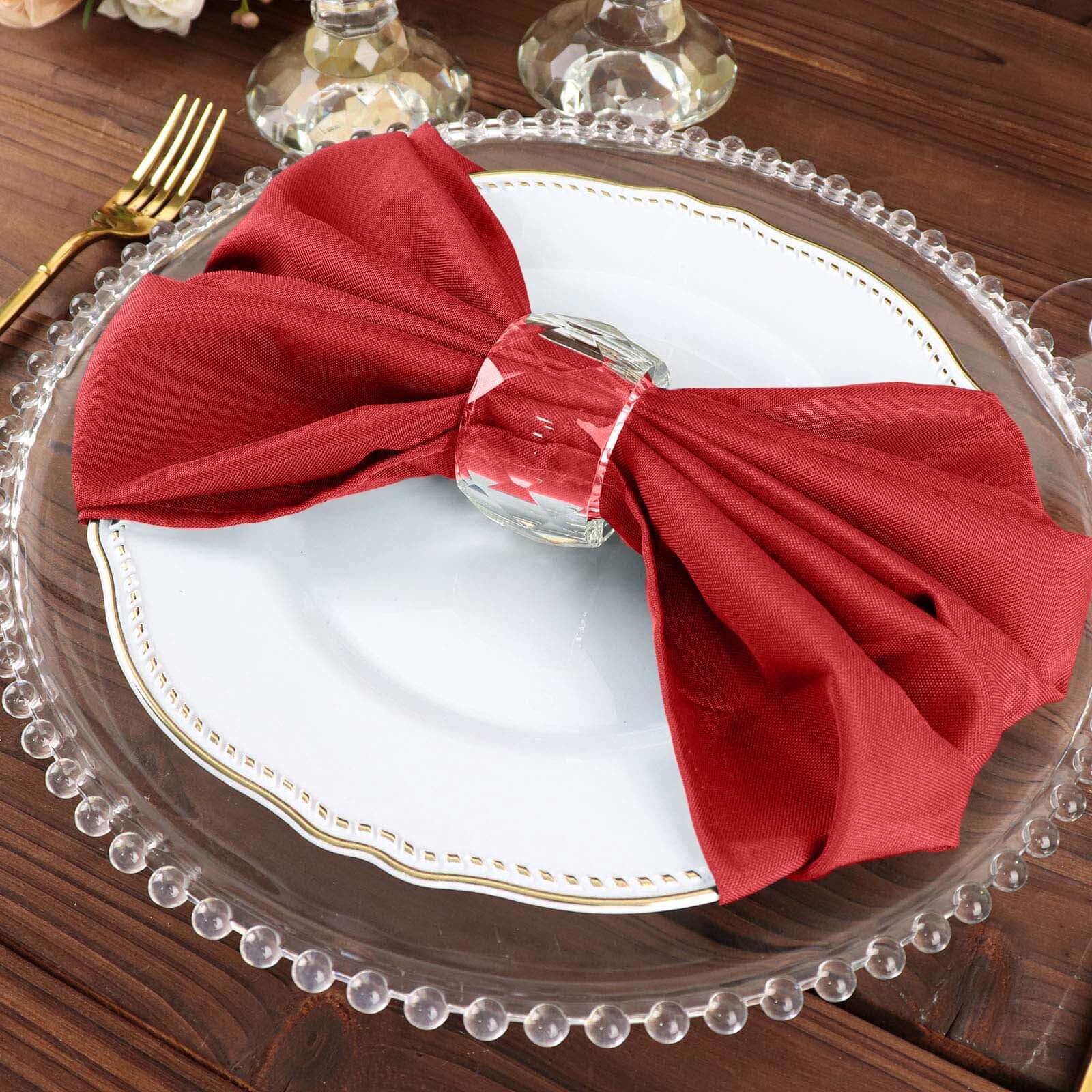 5 Pack Polyester 20"x20" Napkins Red - Wrinkle Resistant & Easy Care Cloth Napkins