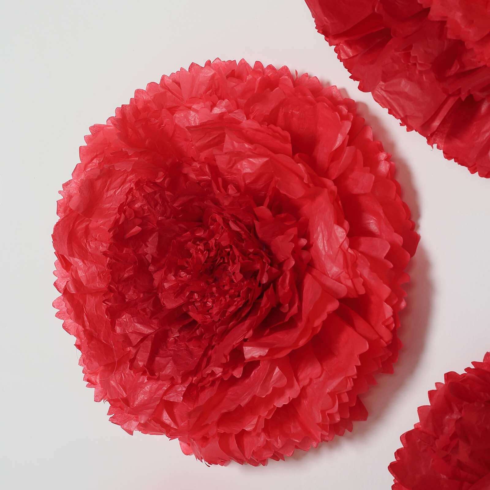 Set of 6 Red Giant Carnation 3D Paper Flowers Wall Decor - 12",16",20"