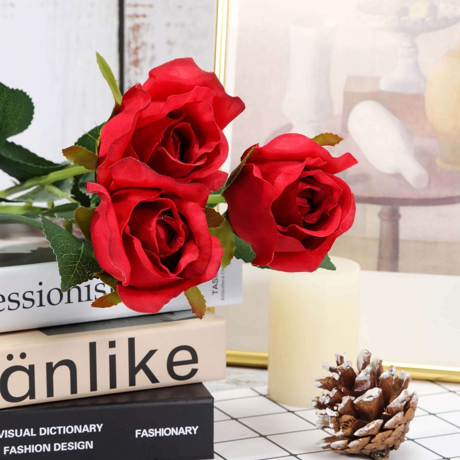 31" 24Pcs Red Long Stem Artificial Silk Roses Flowers