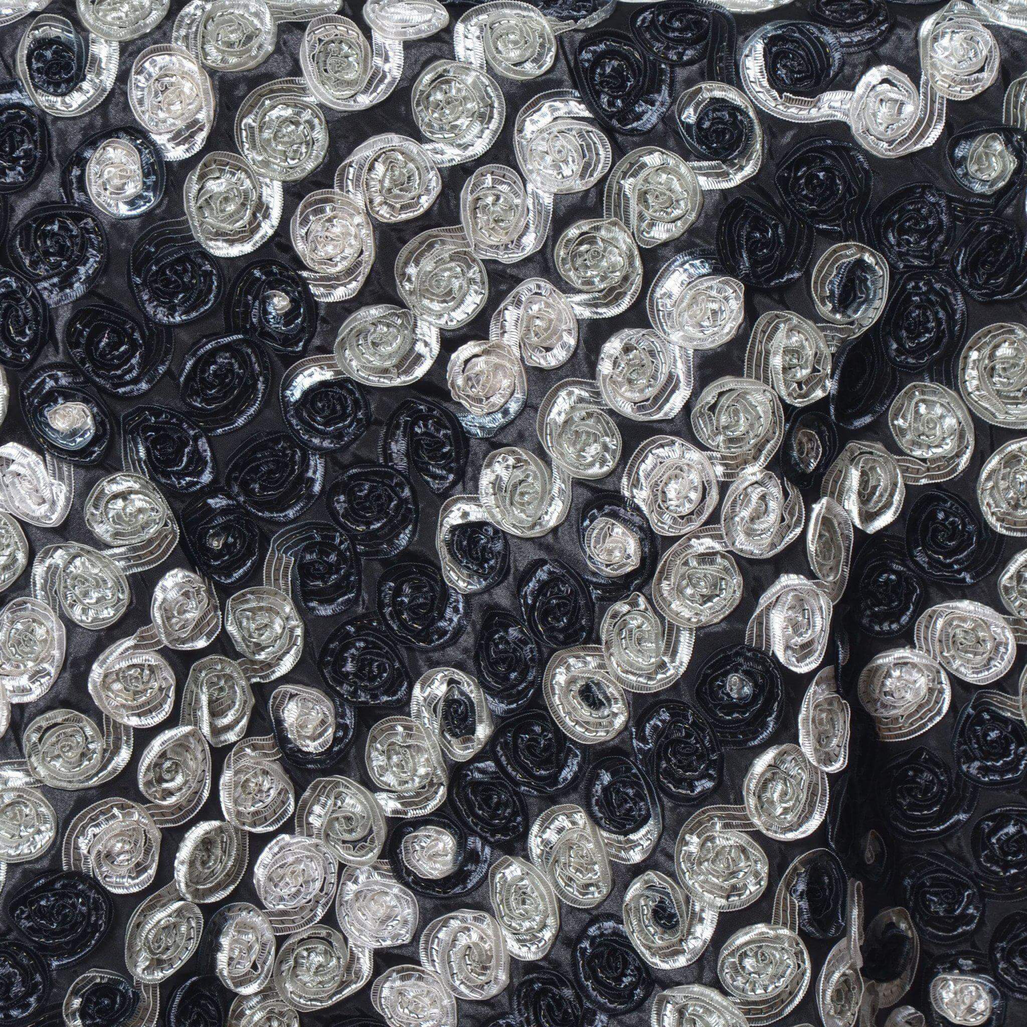 Satin 72"x72" Table Overlay Black 3D Mini Rosette Design - Sophisticated Decor for Special Events