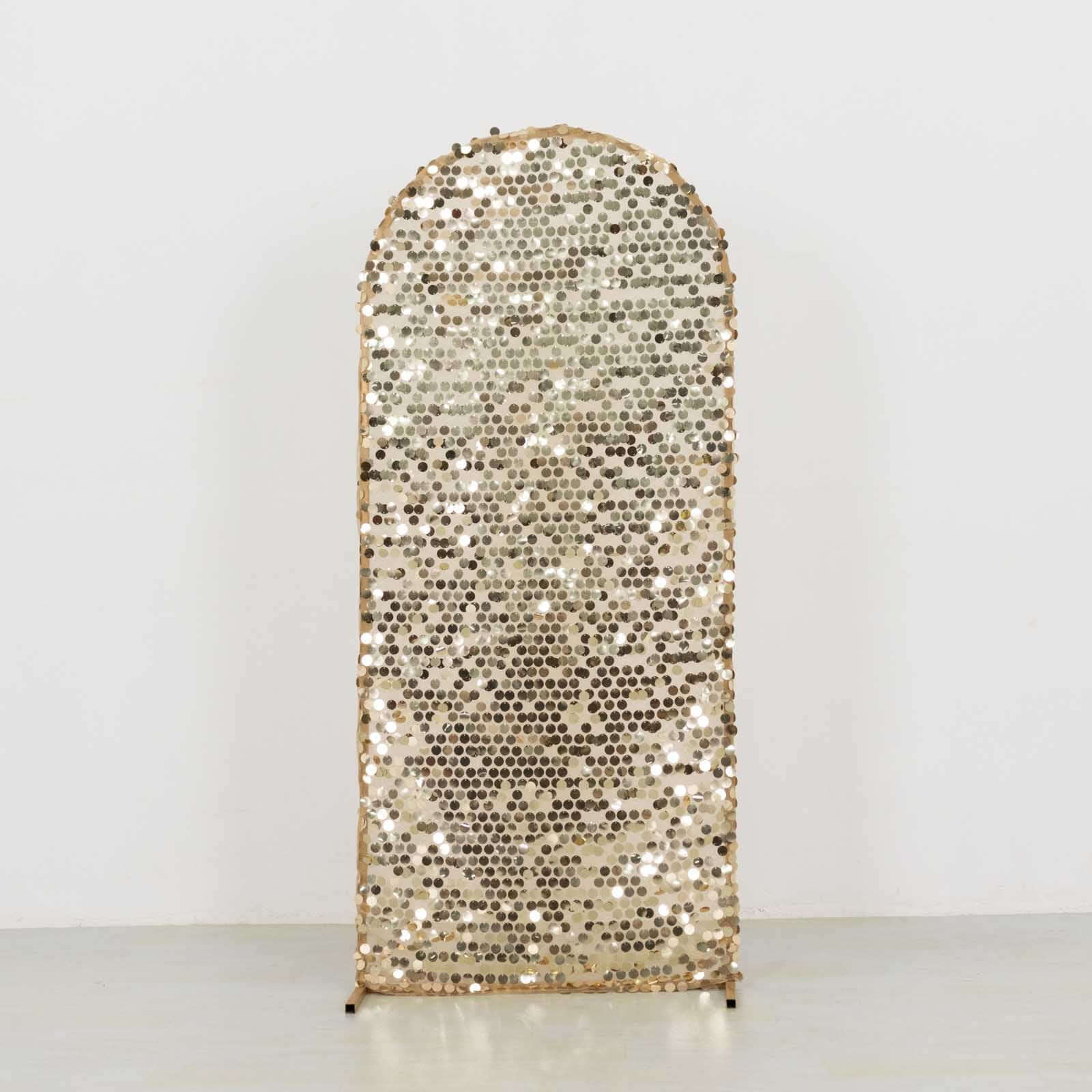 5ft Sparkly Champagne Big Payette Sequin Fitted Wedding Arch Cover for Round Top Chiara Backdrop Stand