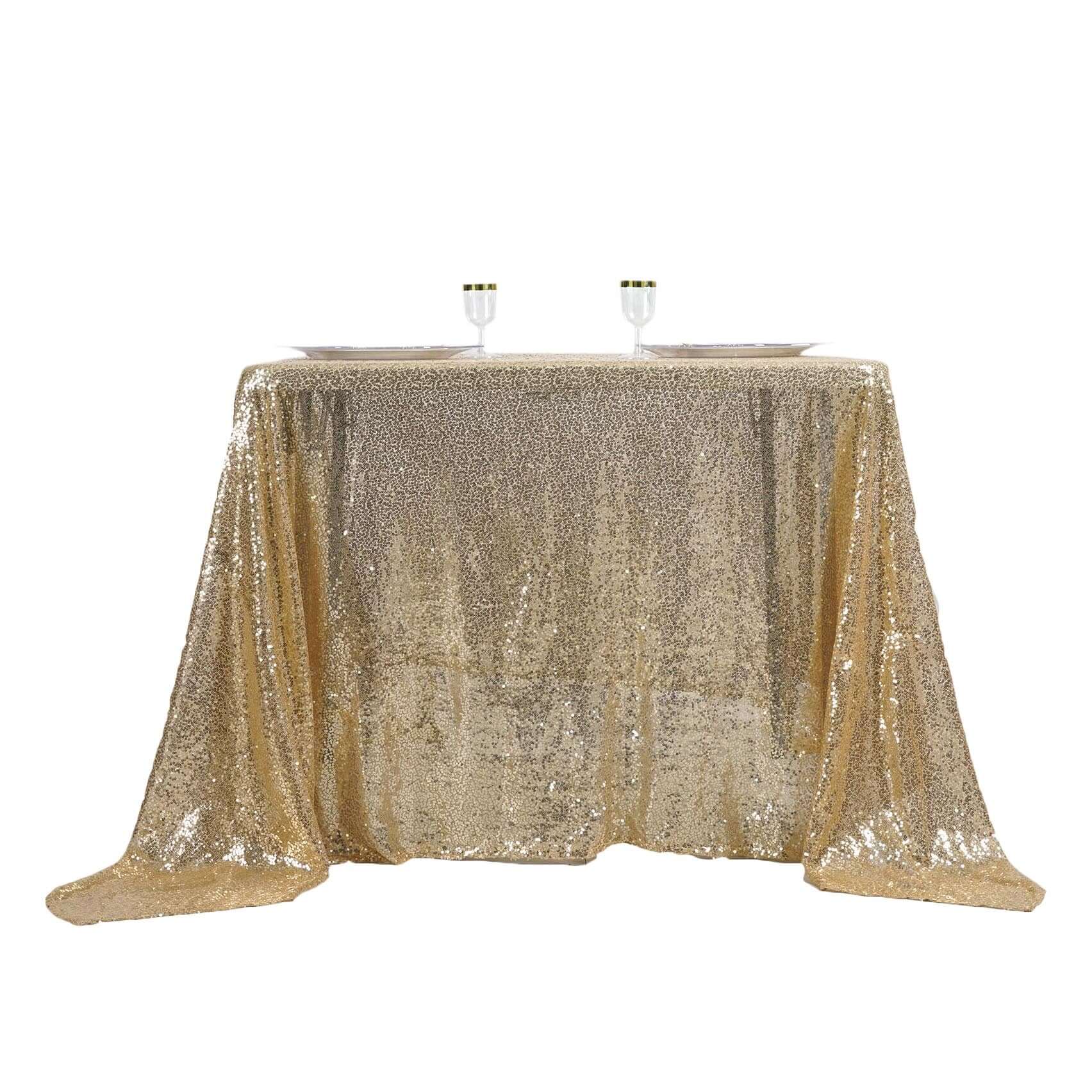 Sequin 90"x90" Table Overlay Square Tablecloth Champagne - Sparkly Table Cover