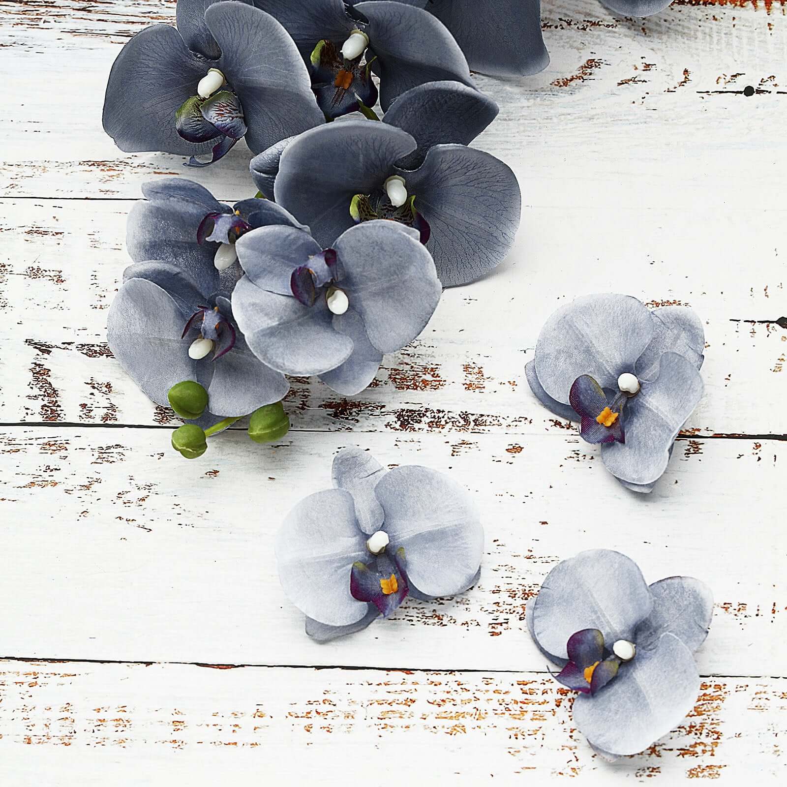20 Silk Artificial Orchids Flower Heads Charcoal Gray - Versatile Floral Accents for DIY Floral Arrangements Corsages & Event Decor 4"