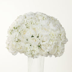 Pre-Arranged Silk Rose Bouquet Floral Arrangement Table Decor, Large Ivory Artificial Rose Flower Balls Wedding Centerpieces - 20"